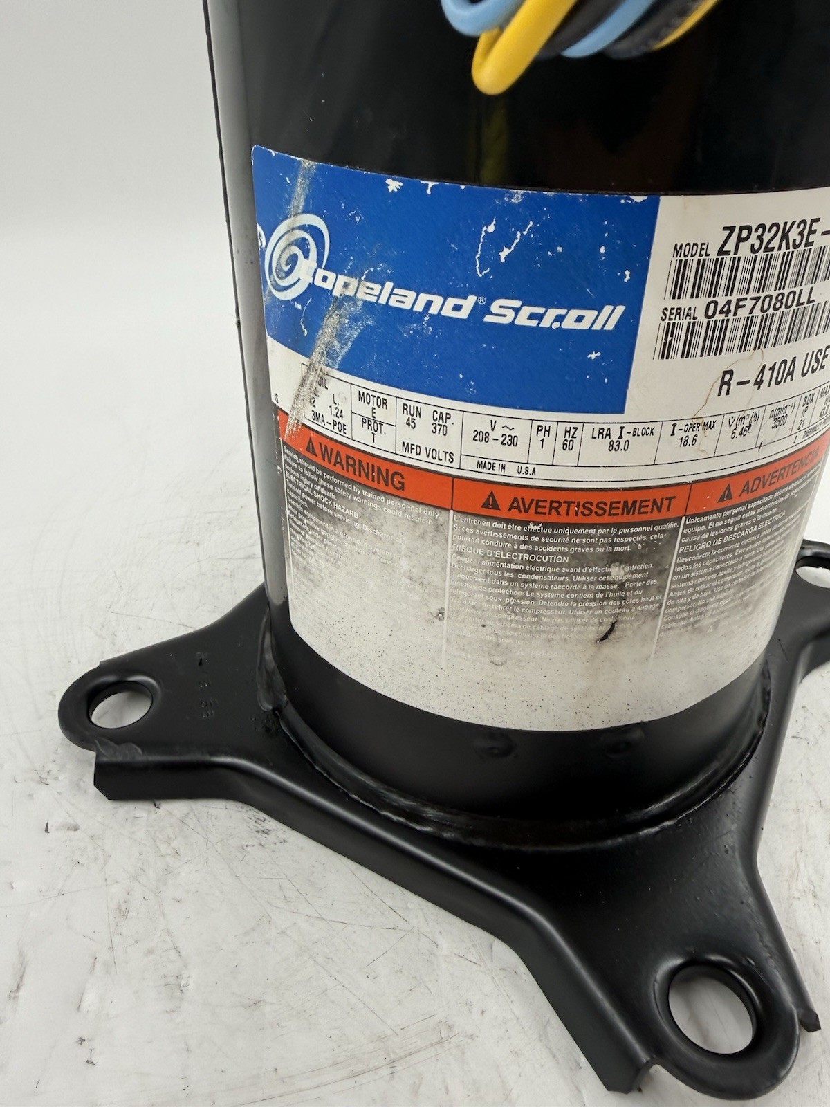 Copeland 2.5 Ton Scroll Compressor ZP32K3E-PFV-130 R410A 208/230V 1 PH #A1-29