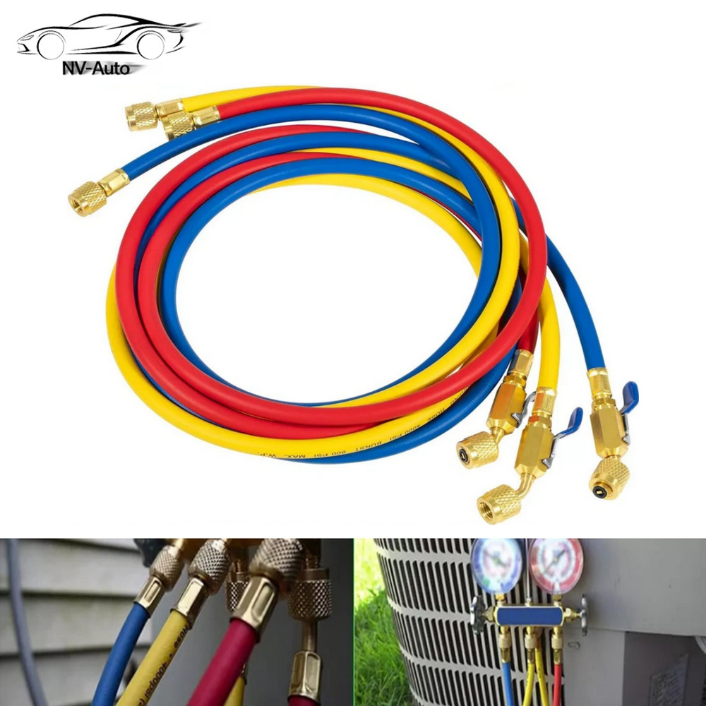 29986 Plus II 72″ Hose 1/4″ Compact Ball Valve End Refrigerant Charging Hose 3PC