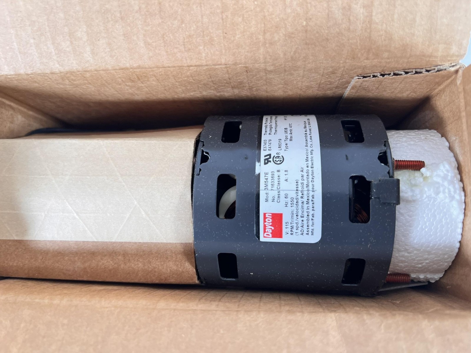 Dayton 3M547E Shaded Pole Blower Motor 1/20 HP 1550 RPM 115V 1PH Sleeve Bearing