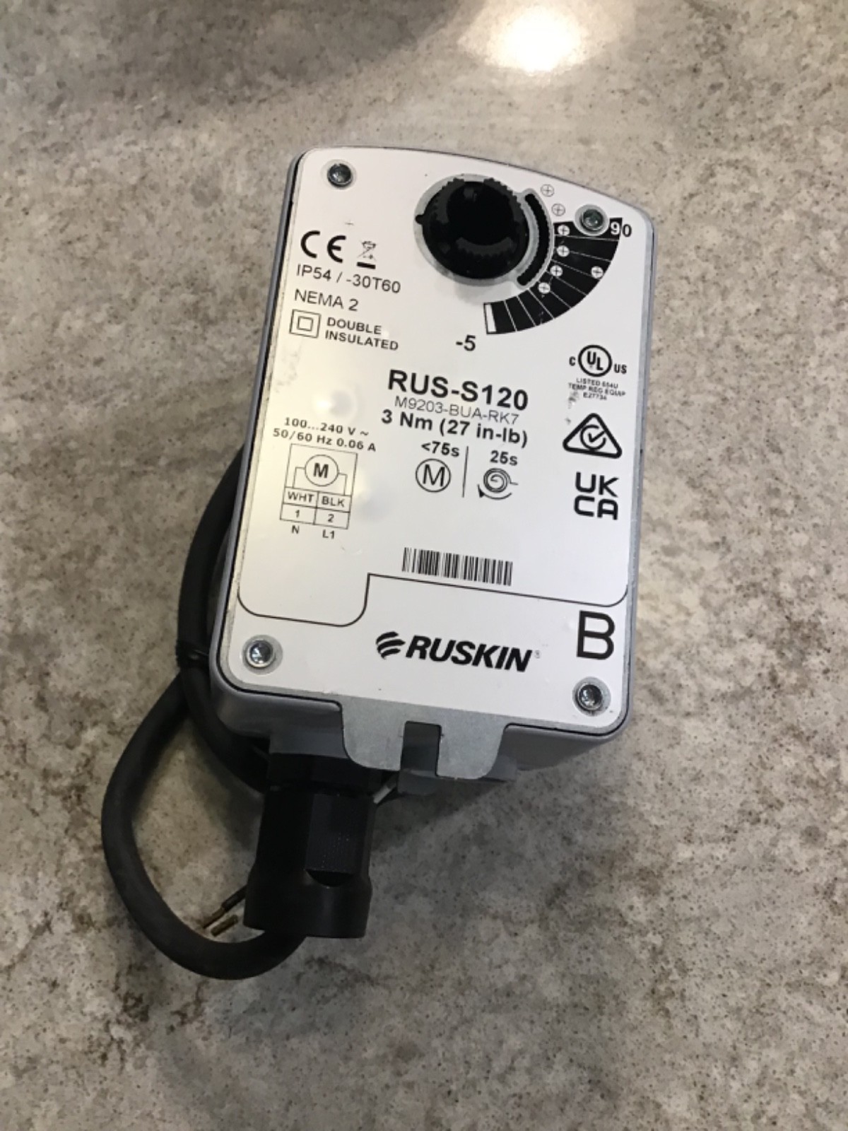Ruskin RUS-S120 M9203-BUA-RK7 Control Damper Actuator 3Nm 27in-lb 120V (NEW)