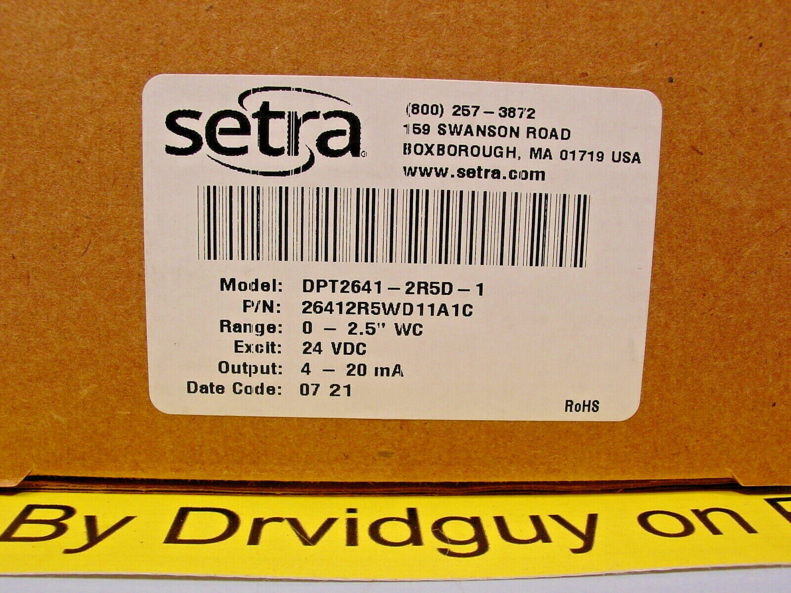 Setra DPT2641-2R5D-1 Very Low Differential Pressure Transducer; 26412R5WD11A1C