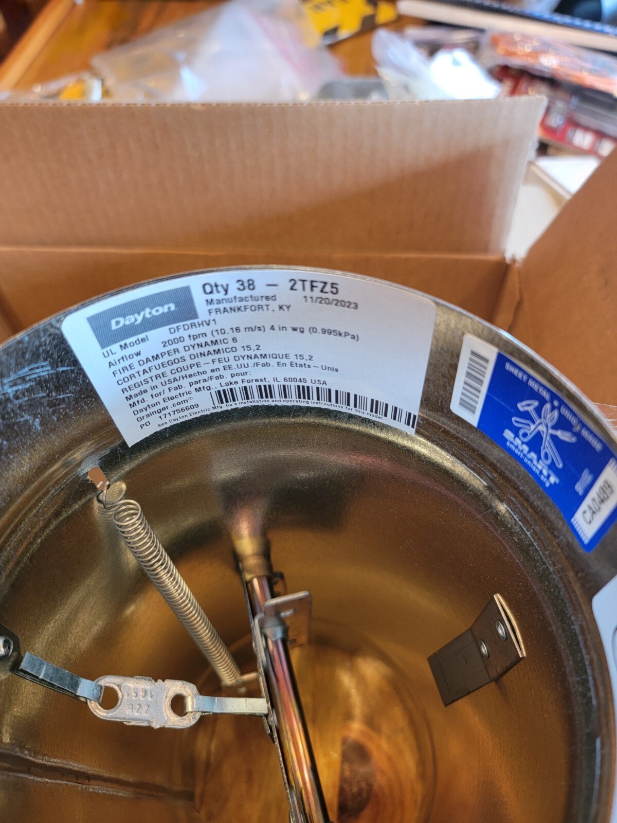 Dayton 2TFZ5 Round Fire Damper,165 Deg F,13-5/8 In. D