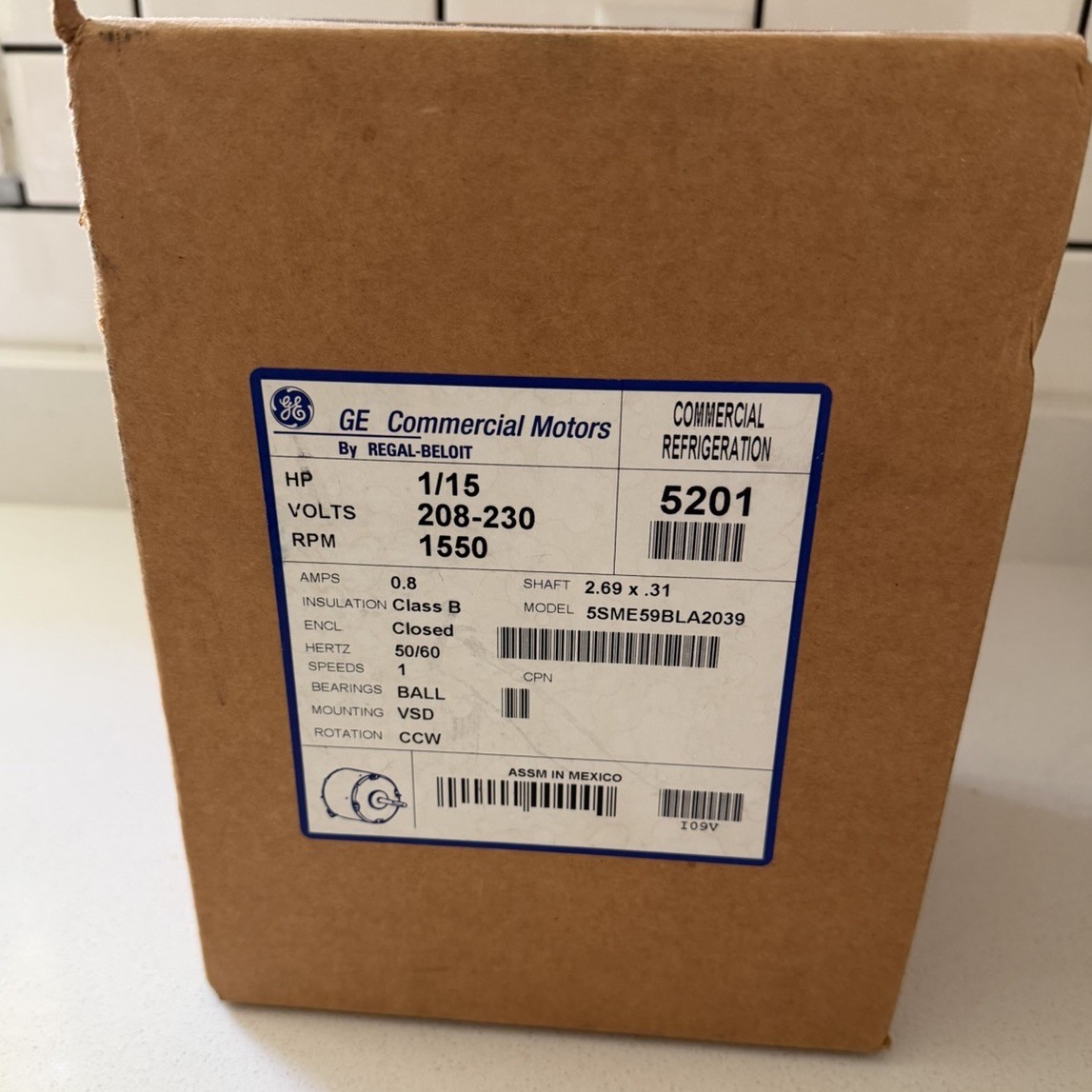 GE 5SME59BLA2039 COMMERICIAL REFRIGERATION MOTOR 1/15 HP 208-230V 1550rpm New