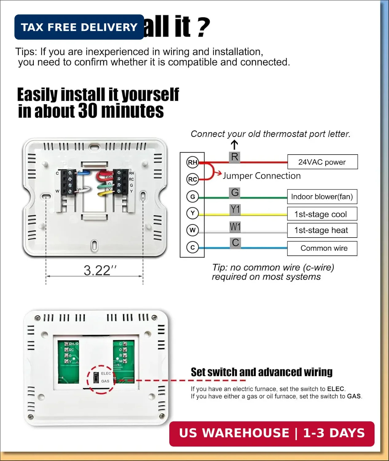 Heagstat 1H/1C Non-Programmable Thermostat for Home Single-Stage System | Separa