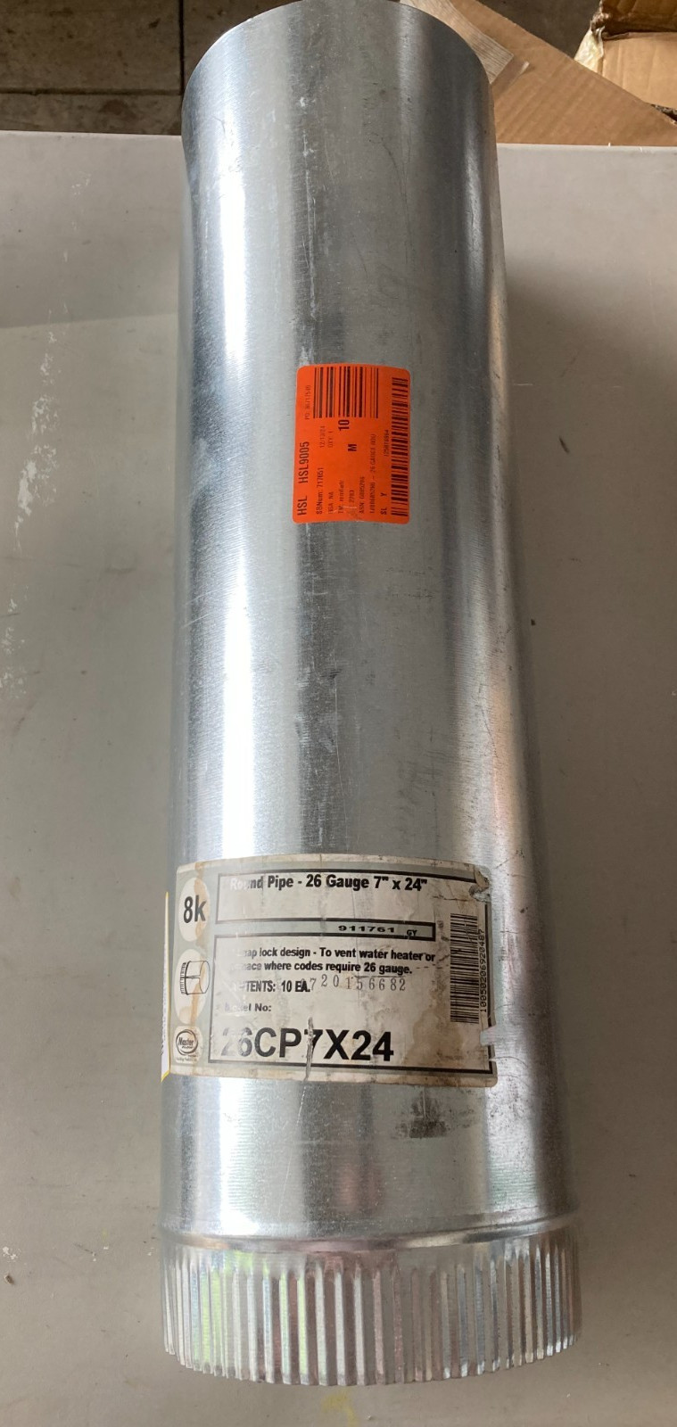 Master Flow NU26CP7X24 7 in. x 24 in. 26-Gauge Round Duct Pipe