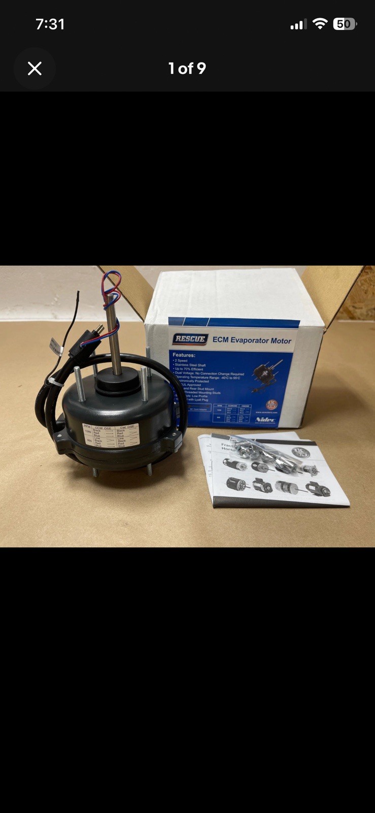 Rescue EC5408E ECM Evaporator Motor 115-230V 2-Speed TEAO Reversible IP67