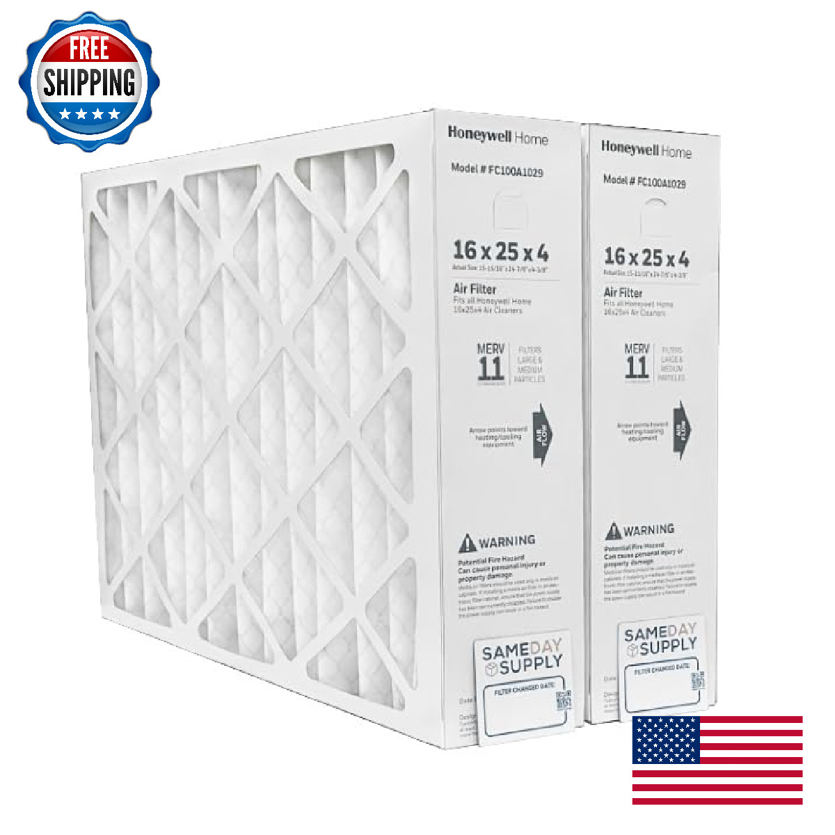 Honeywell Fc100A1029 2 – 16 X 25 X 4 Pleated Air Filter Merv 11 Bundle Same Day