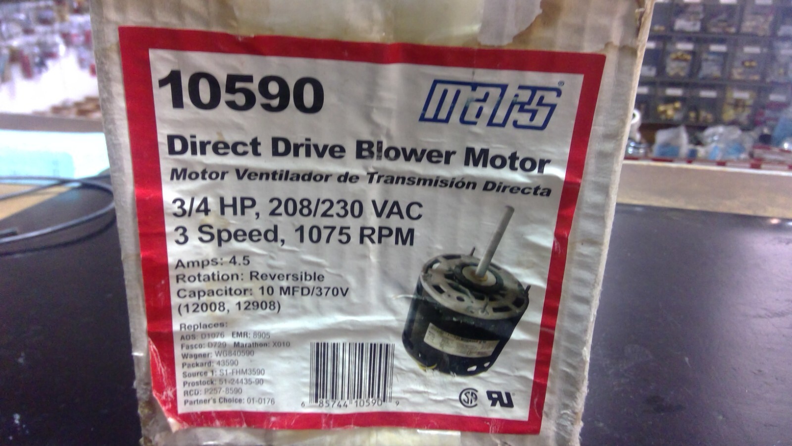 MARS 10590 BLOWER MOTOR 3/4HP 208/230VAC 1075RPM 4.5A BRAND NEW FACTORY SEALED