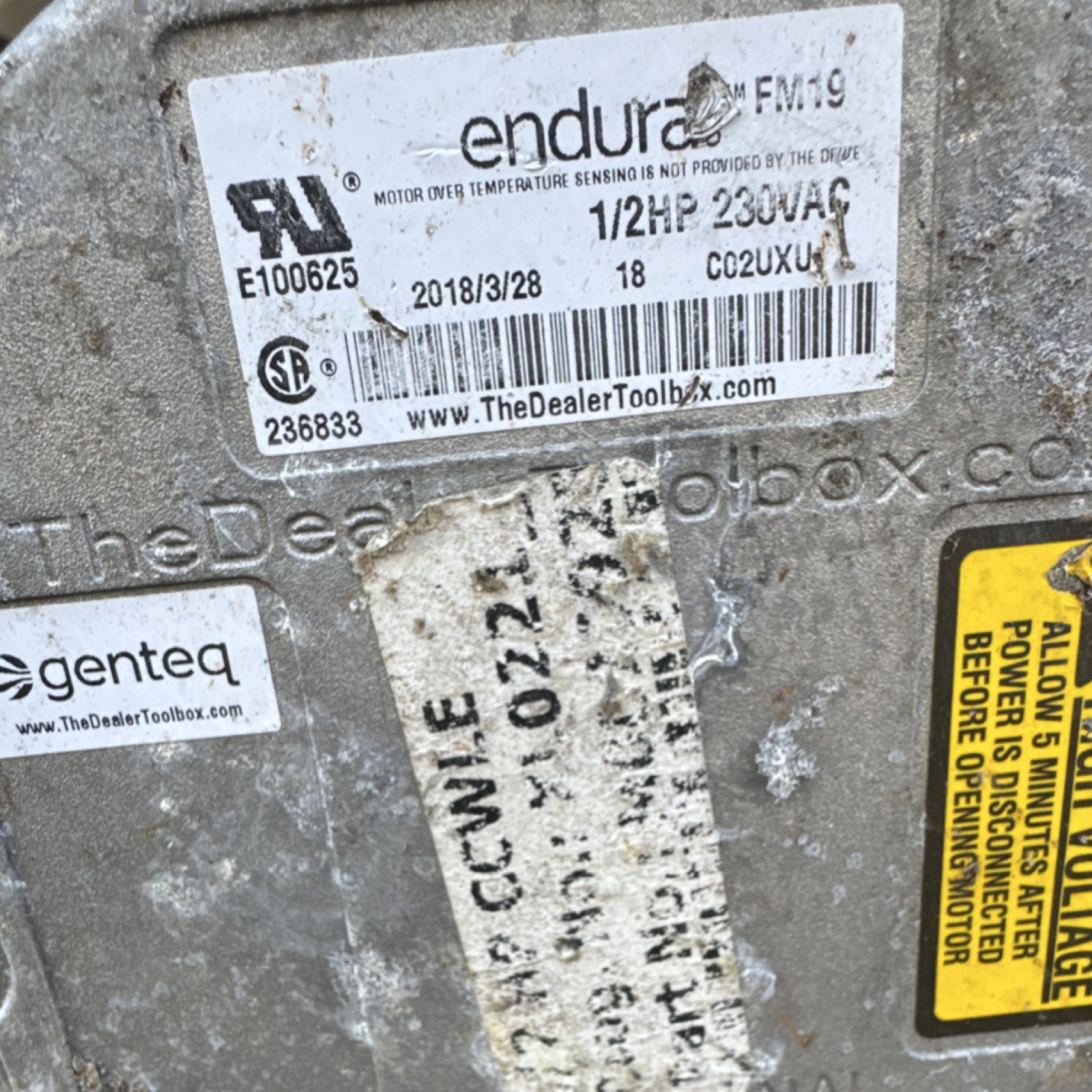 Genteq Endura FM19 Motor 1/2HP 230V 1Ph 4.1A ESPCE39NL01SFA CO2UXU Gray