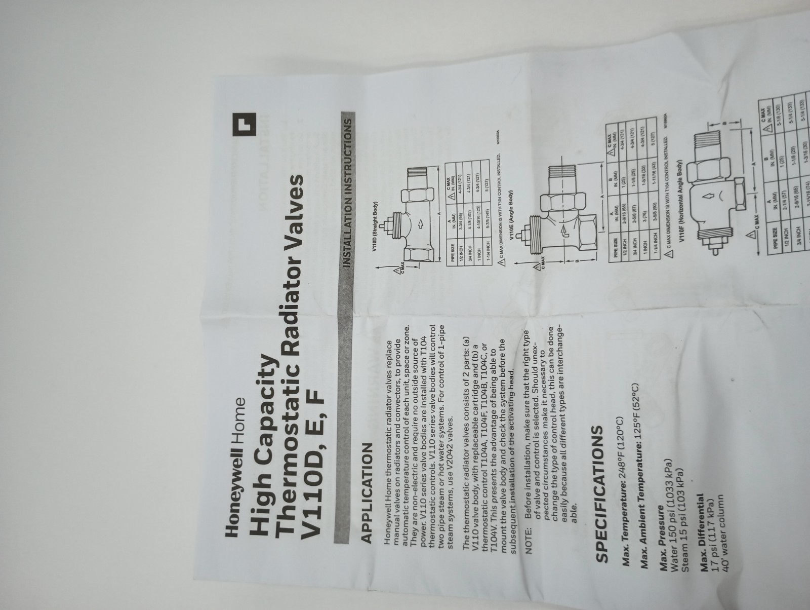 HONEYWELL V110D1016 THERMOSTATIC 1″ STRAIGHT VALVE FOR HIGH CAPACITY RADIATOR