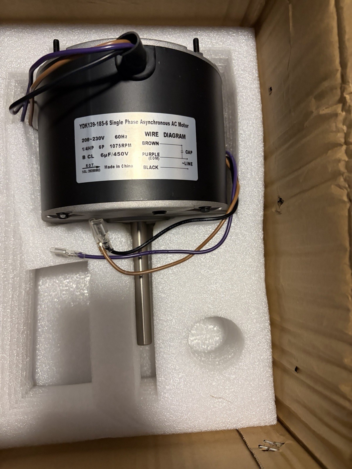 YDK139-185-6 Asynchronous Motor Single Phase 208-230V 60hz 185W 1075RPM 1/4HP