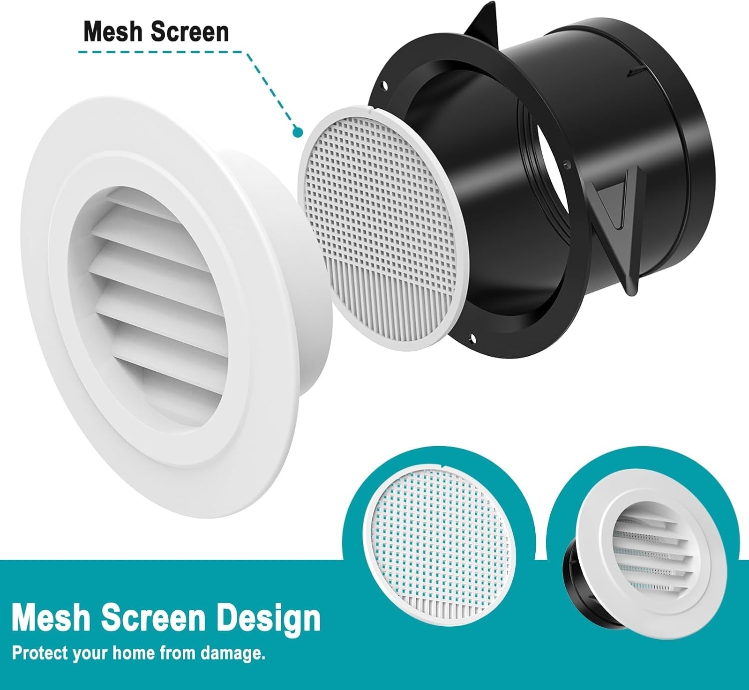 4-Inch White ABS Soffit Vent with Screen Mesh, Exhaust and HVAC Vent Cover