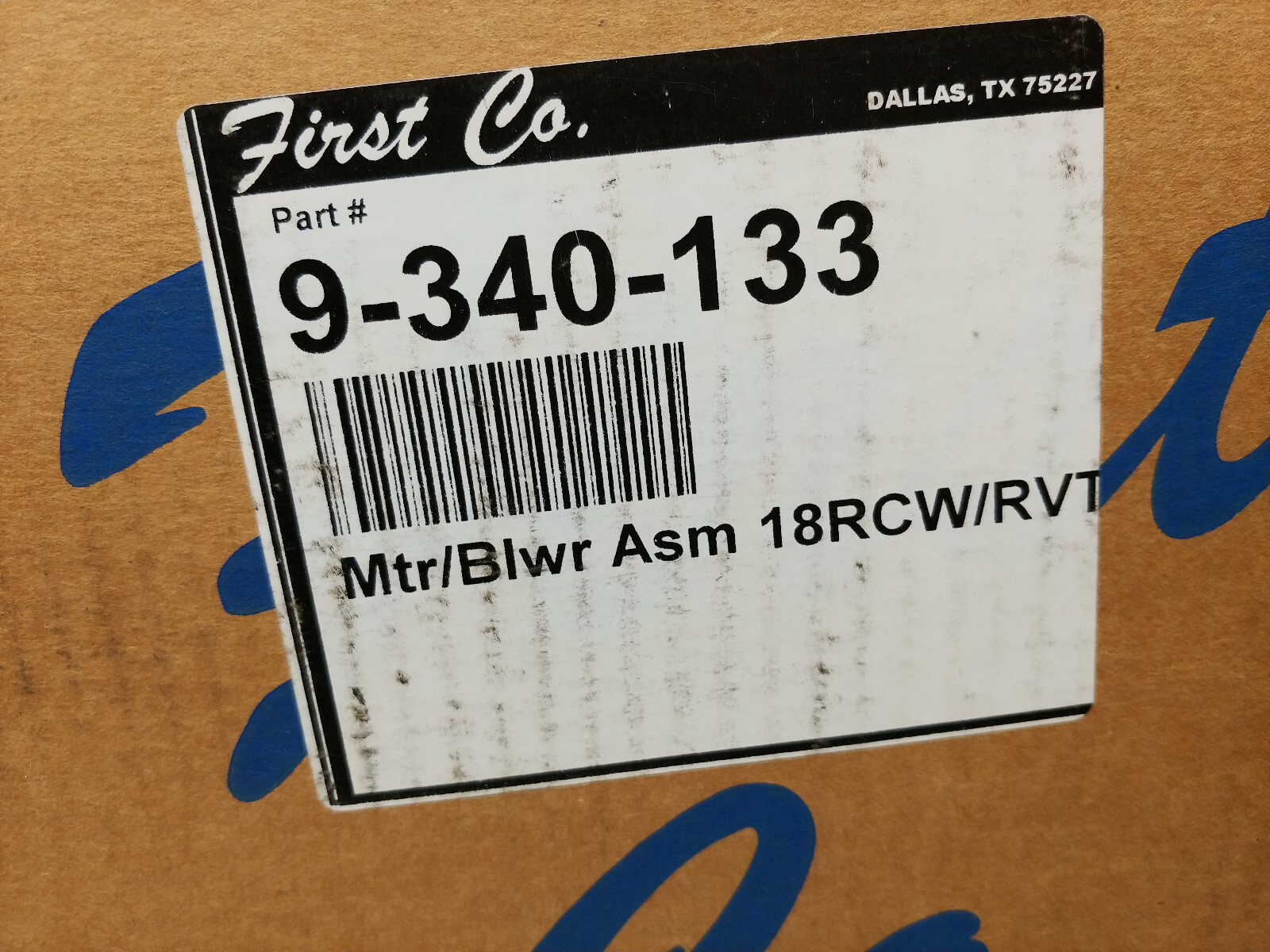 First Co. 9-340-133 Blower Motor Assembly 18RCW/RVT