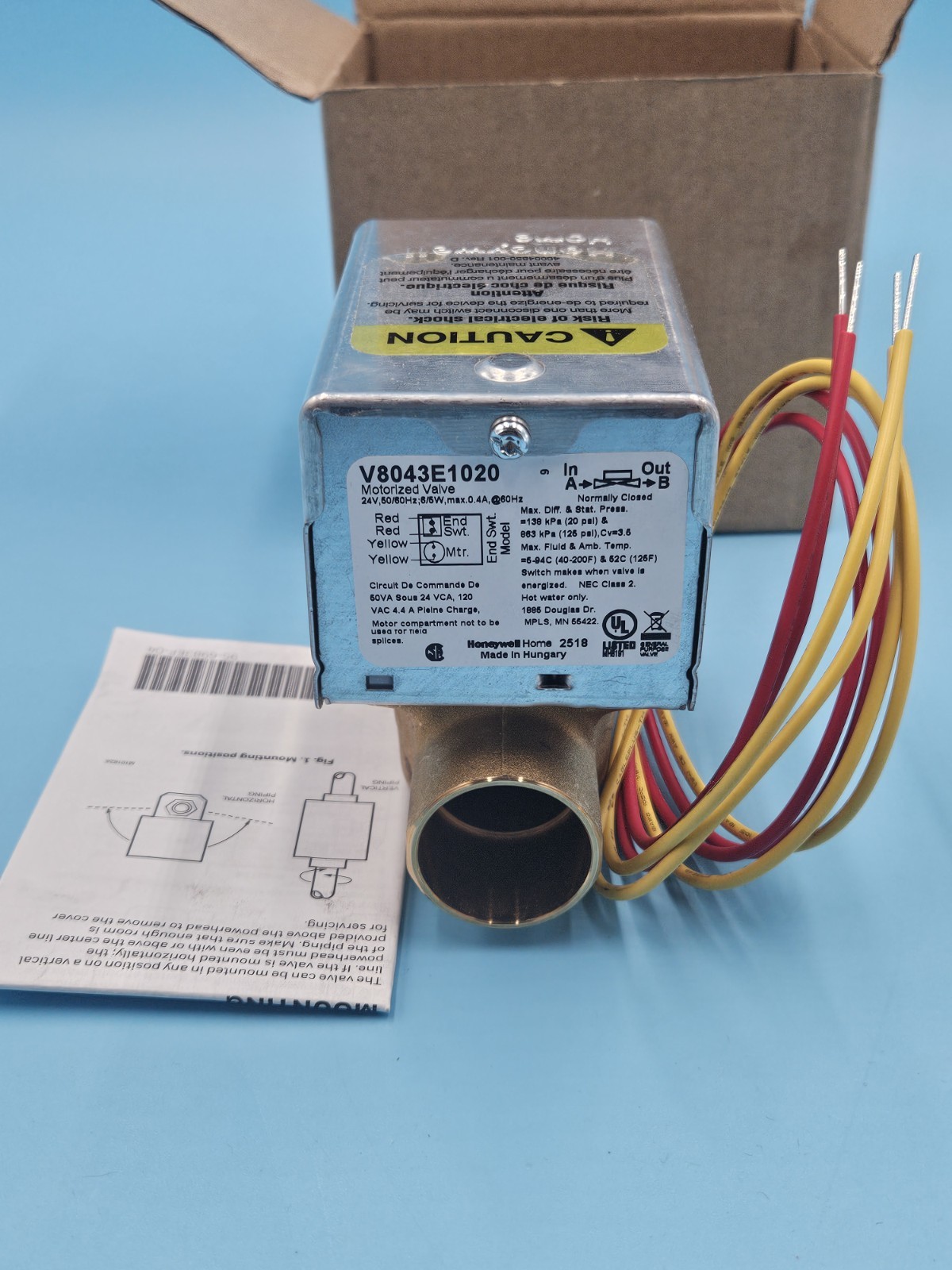 Honeywell V8043E1020 Zone Valve 1″ Sweat 24V 50/60Hz