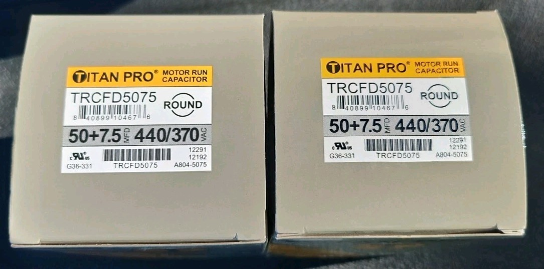 TRCFD5075 Titan Pro Motor Run Round Capacitor 50+7.5 MFD x 370/440 VAC Lot Of 2
