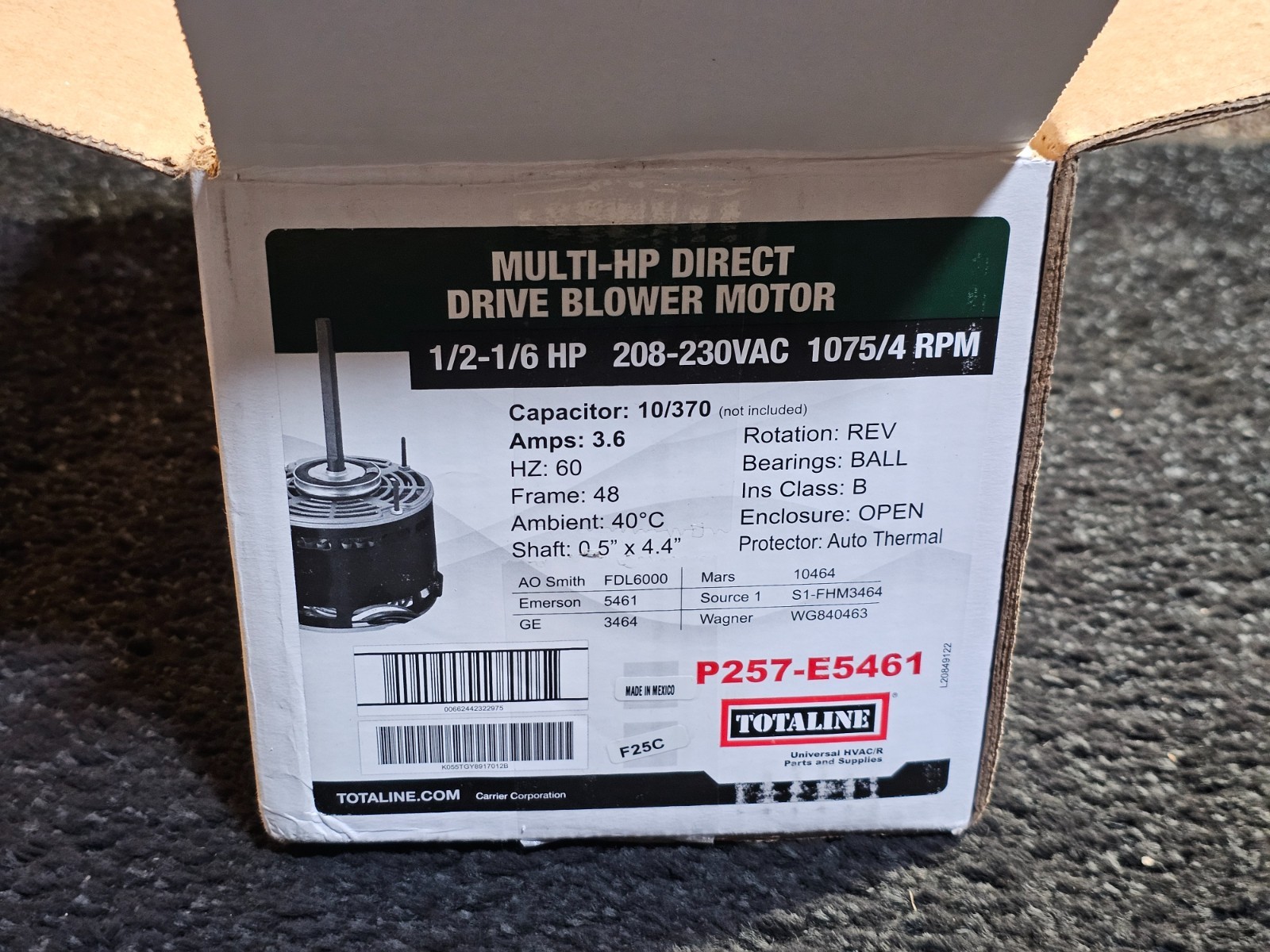 Totaline P257-E5461, 1/2-1/6 HP, 208-230 VAC ,Multi-HP Direct Drive Blower Motor