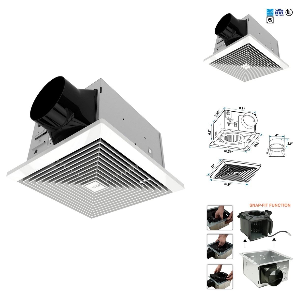 Bv Exhaust Fan – Fan 0.9 Sones 4 Duct Collarrooms Up To 80-90 Sq. Ft.