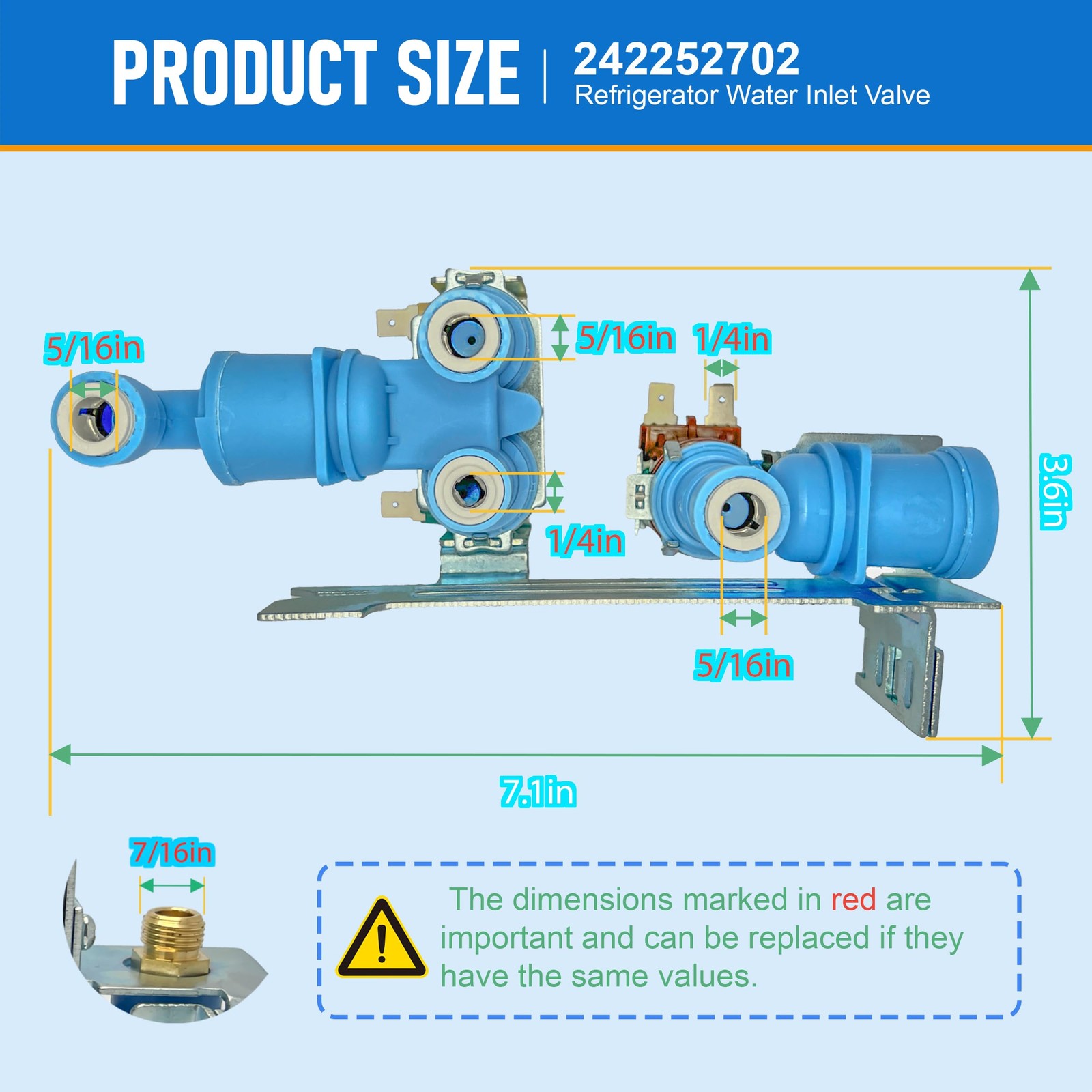 Upgraded 242252702 Refrigerator Water Inlet Valve 105.14 cubic inches, Blue