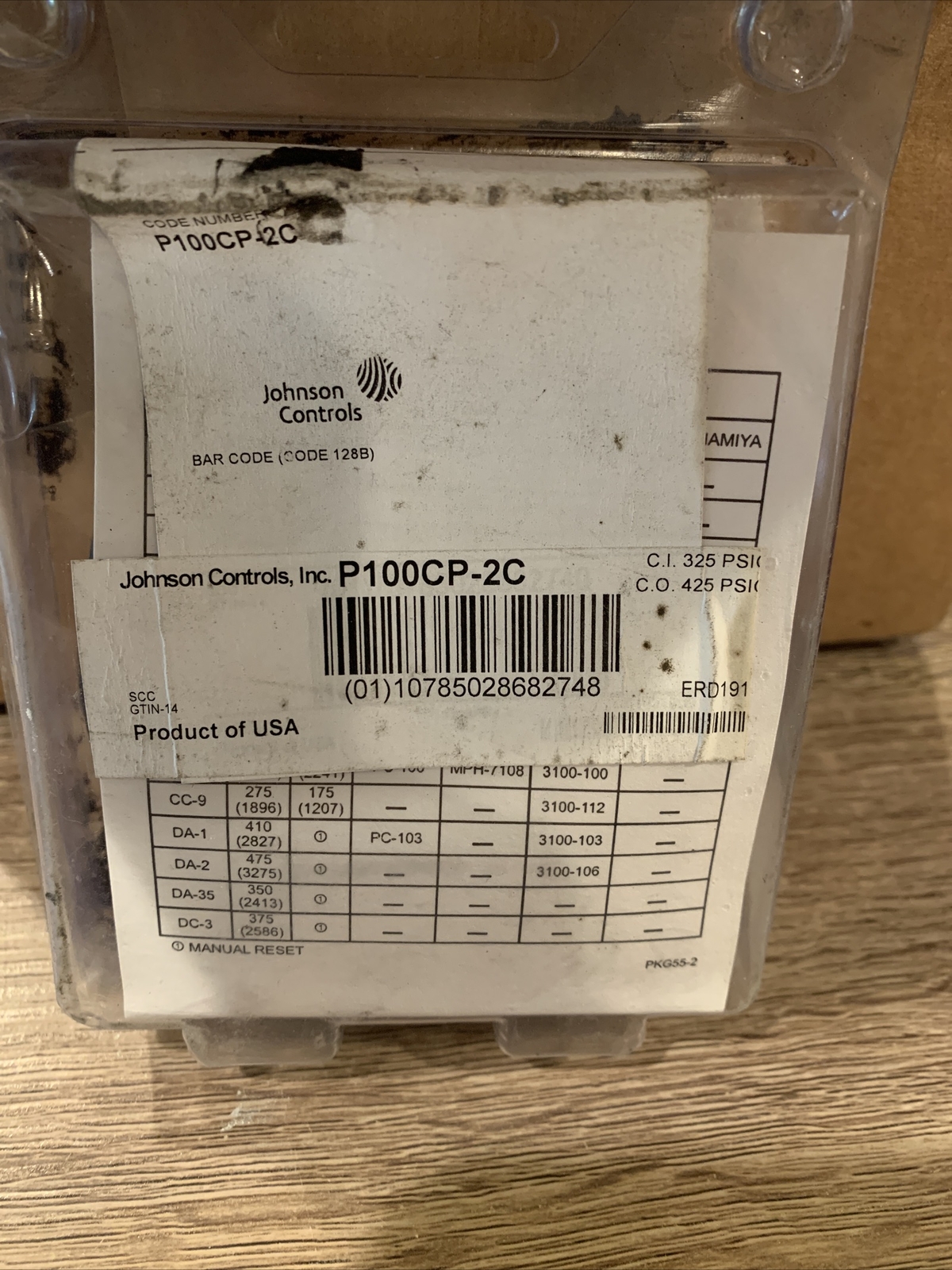 Johnson Controls P100CP-2C PRESSURE CONTROL C.I. 325 / C.O. 425 PSIG