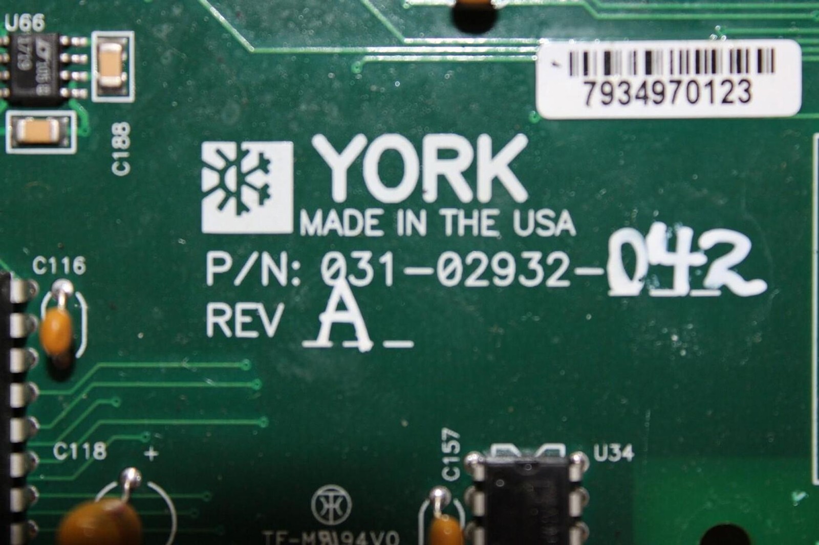 YORK CHILLER CONTROL CIRCUIT BOARD 031-02932-042 REV. A *WARRANTY*