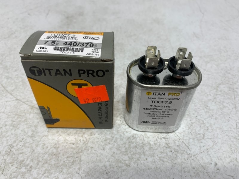Titan Pro TOCF7.5 Run Capacitor 7.5 MFD 440/370V Oval