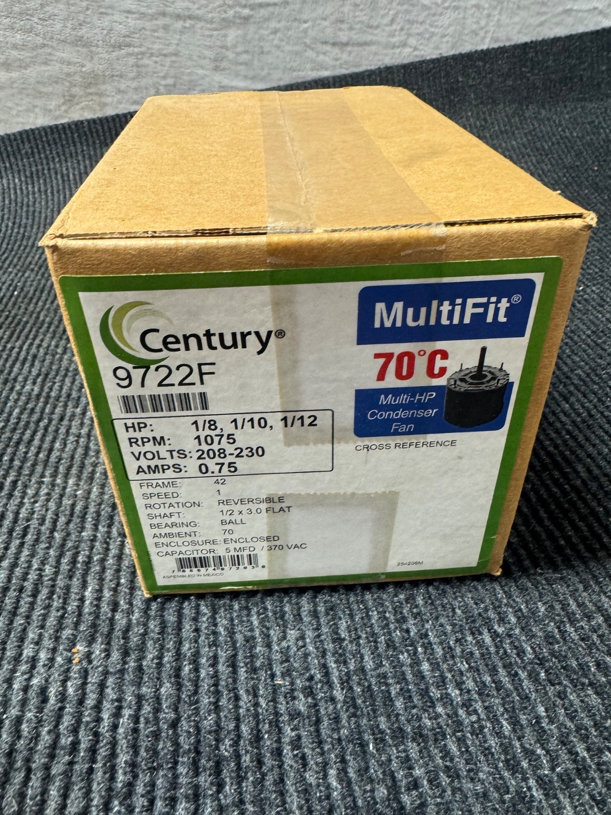 Century 9722 1/12 To 1/8Hp Condenser Fan Motor, 1075 Rpm