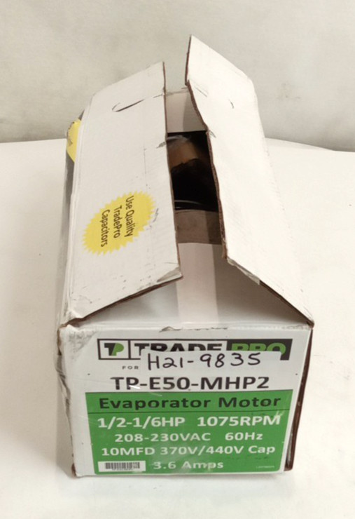 TradePro TP-E50-MHP2 Evaporator Motor 1/2-1/6HP 1075 Rpm 208-230VAC 3.6A 3-Speed