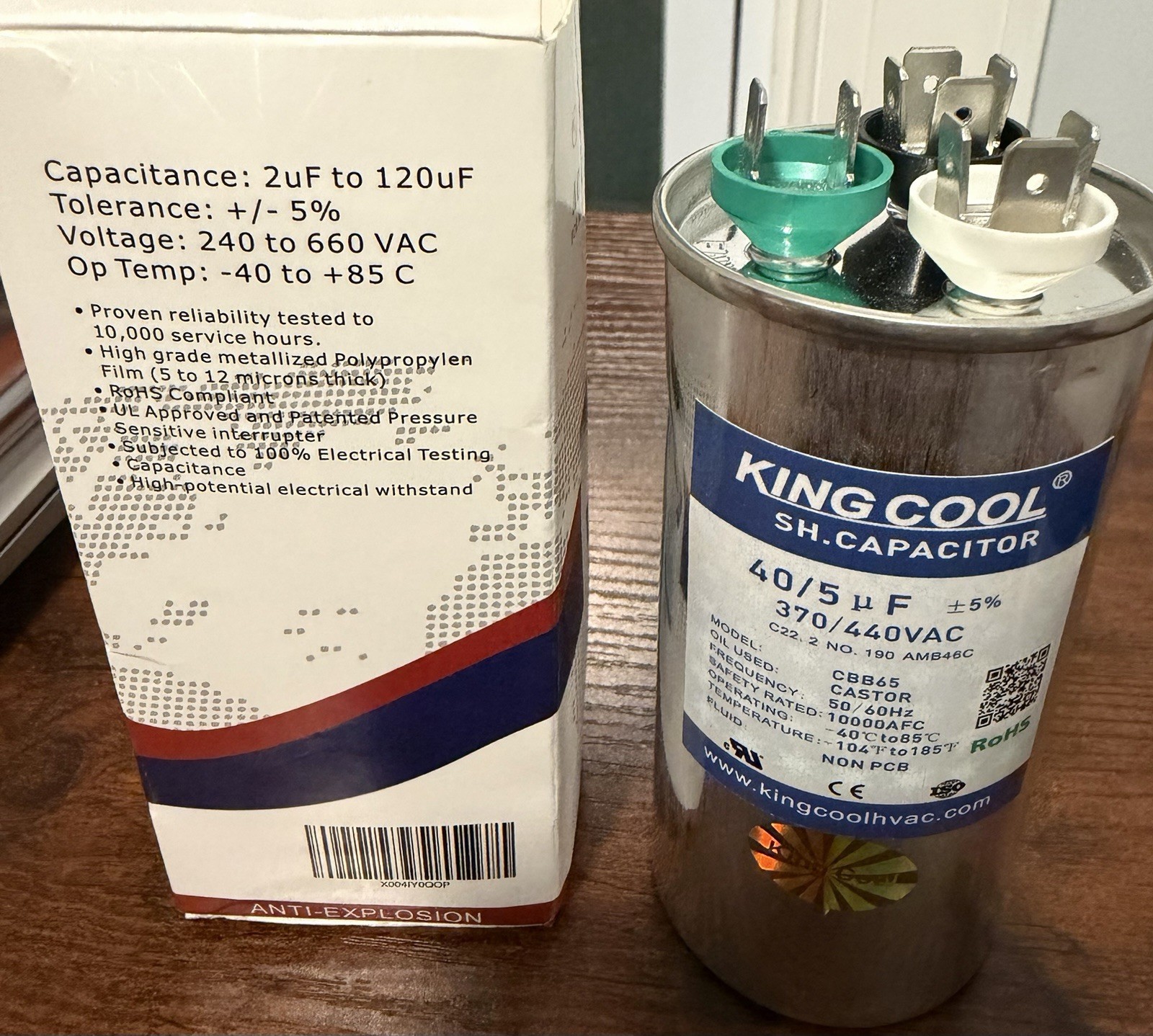 2 Pack King Cool Dual Run HVAC Capacitor 40+5uF/370-440V – 40/5 MFD uF +-5% New