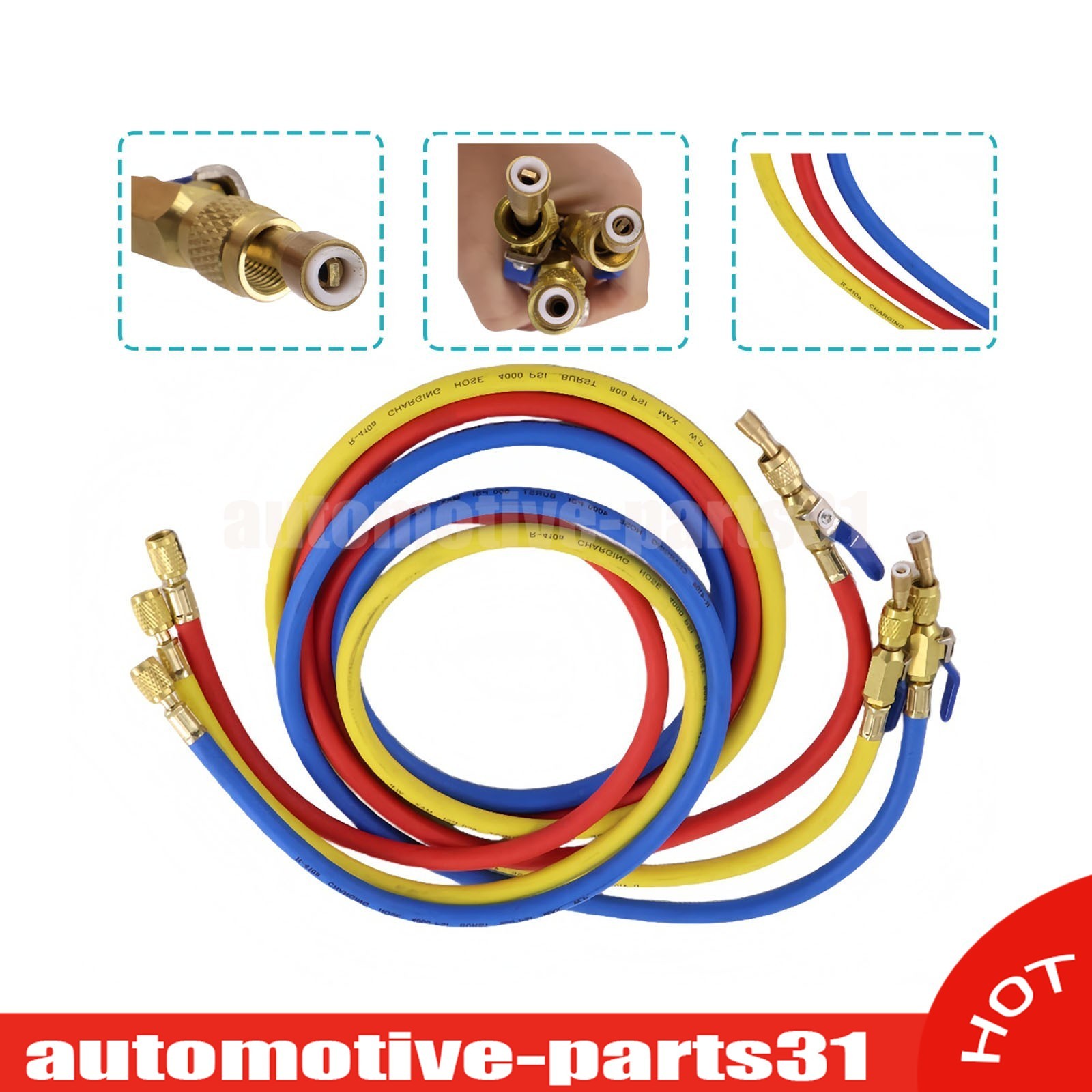 NEW For 29986 Plus II 72″ HVAC Charging Hose Set 1/4″ (3-Pack) US