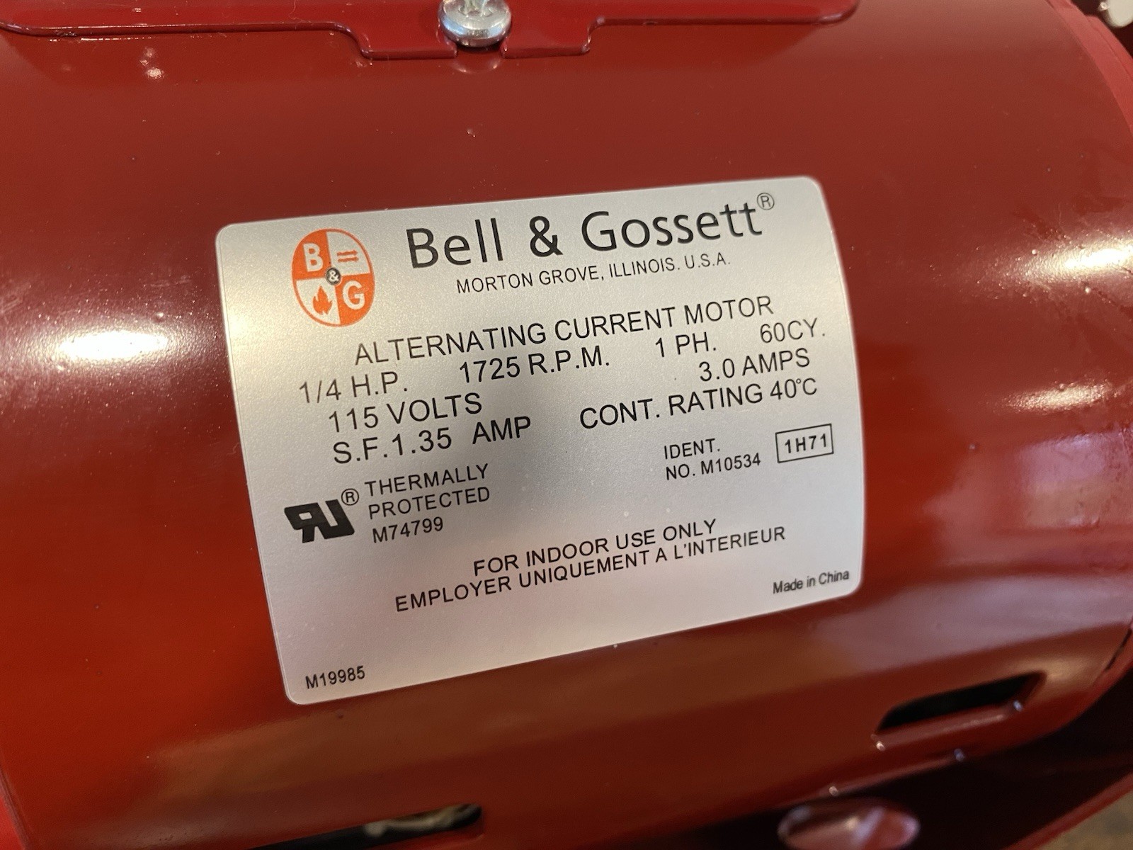 Bell & Gossett 169040 Power Pack 1/4HP Circulator Motor IDENT M10534 1H71