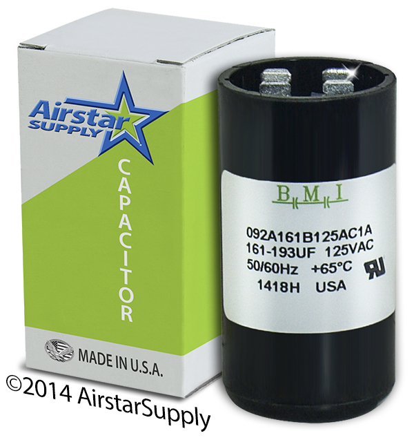 (2) PACK , 161-193 uF x 110/125 VAC BMI Motor Start Capacitor # 092A161B125AC1A