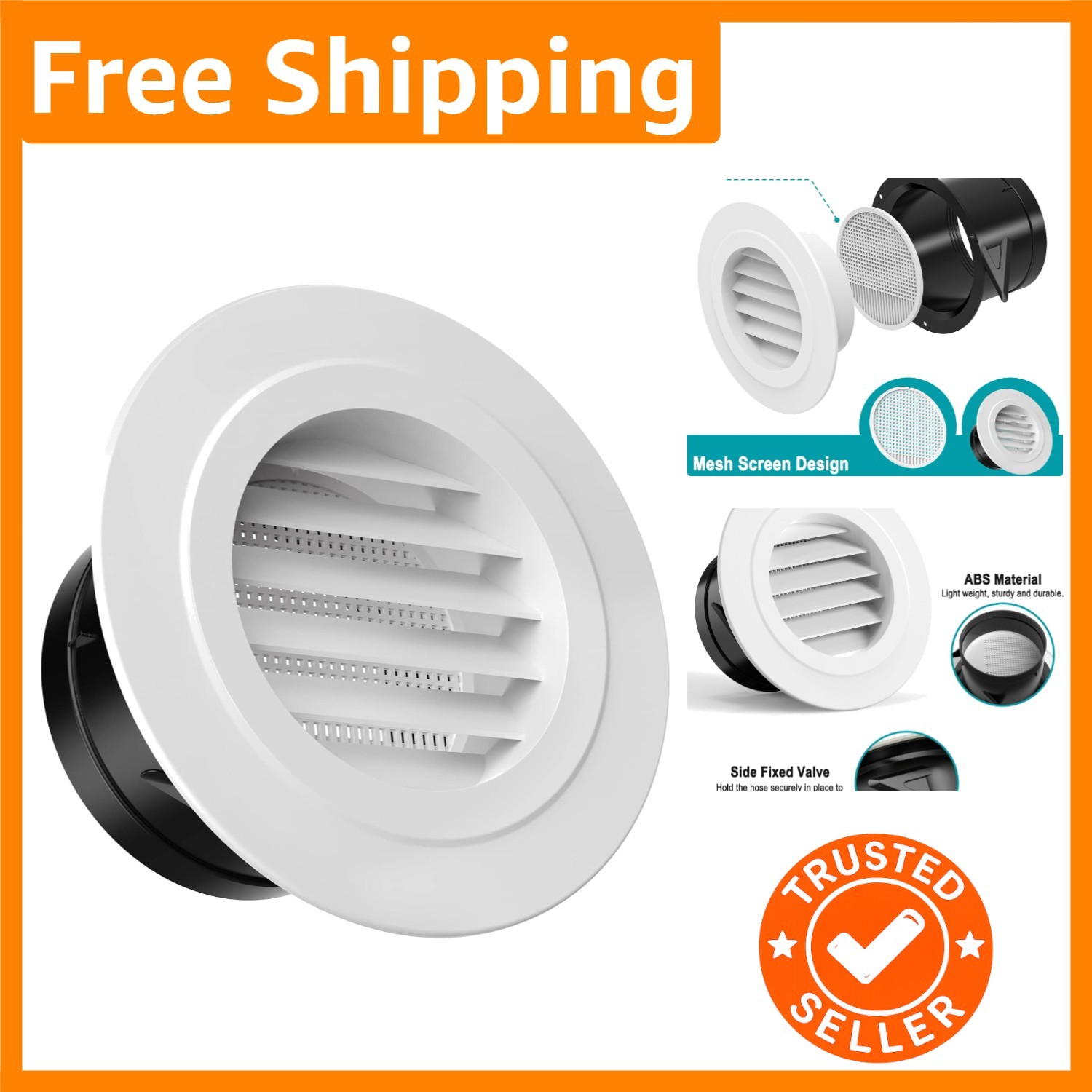4 Inch ABS Soffit Vent with Screen Mesh for Enhanced Airflow – Durable Design
