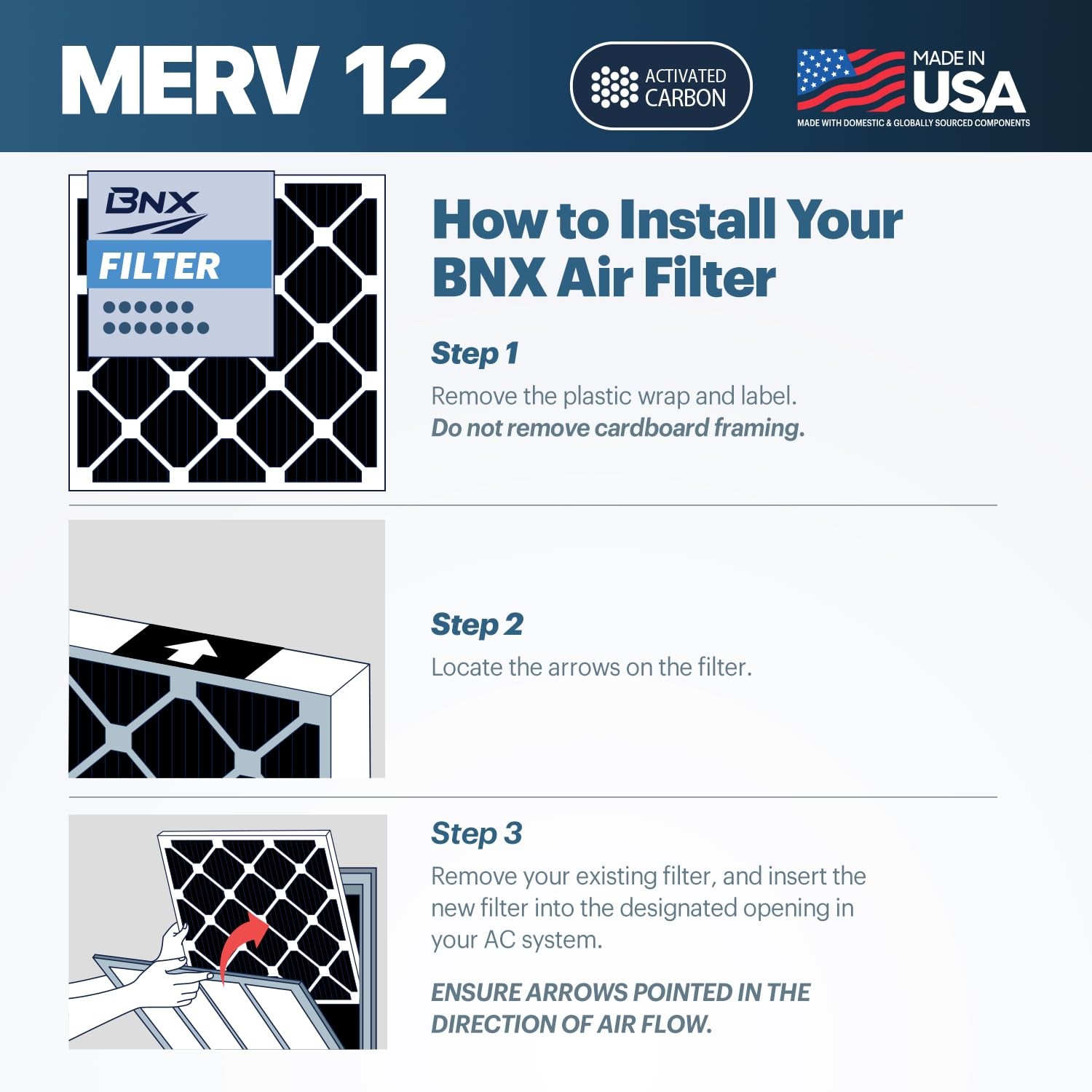 Bnx Trufilter 16X25X1 Merv 12 Odor Defense 4-Pack Ac Furnace Air Filter