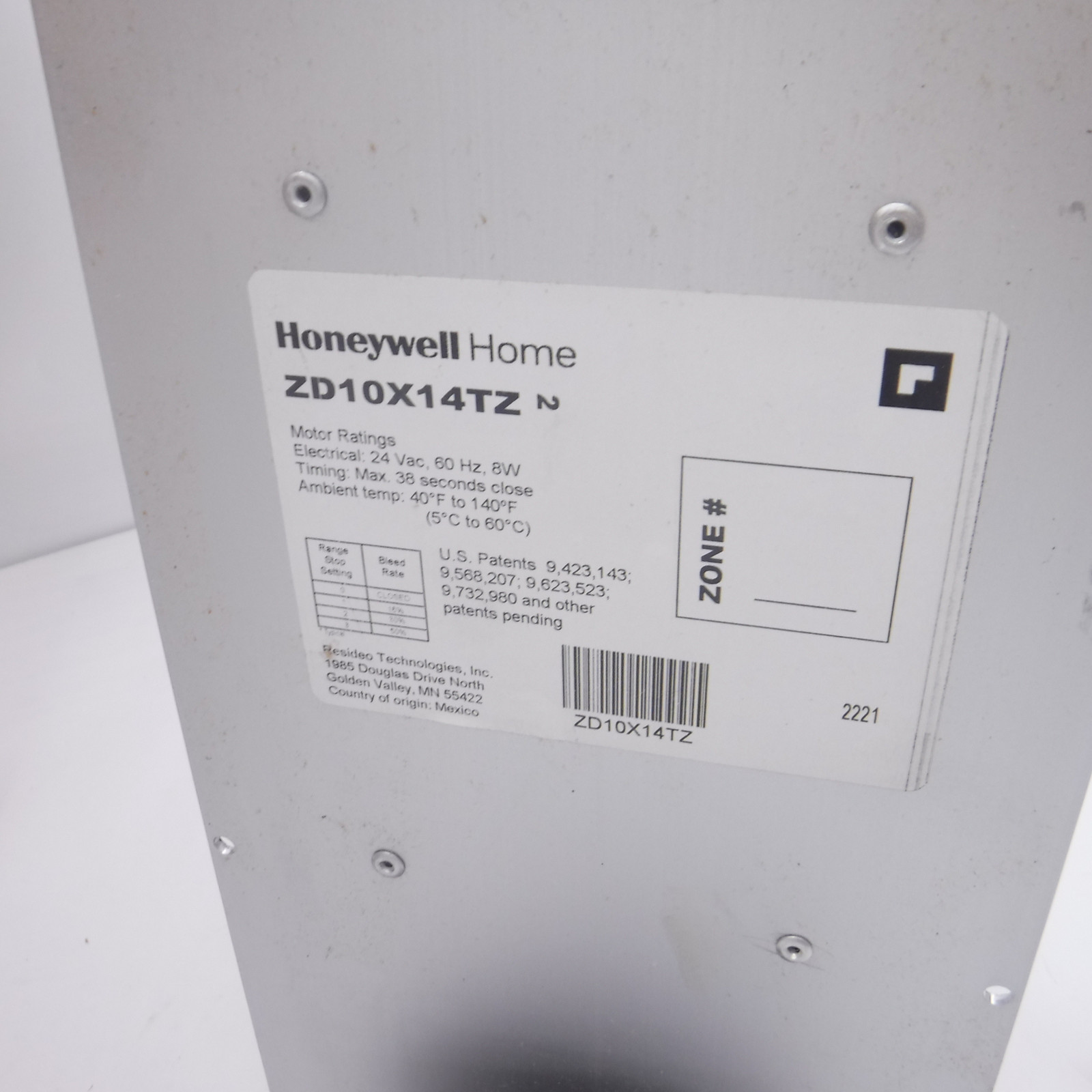 Honeywell TrueZONE Rectangular Supply Damper ZD10X14TZ/U 10″ x 14″