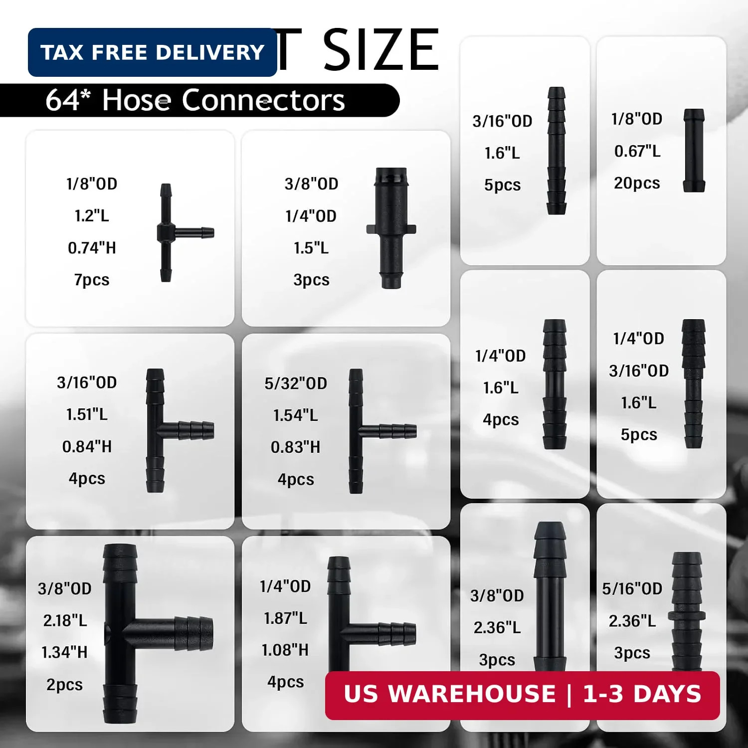 94PCS 5Ft Vacuum Hose Automotive Kit with 6 Sizes 3/8″,5/16″,1/4″,3/16″,5/32″,1/