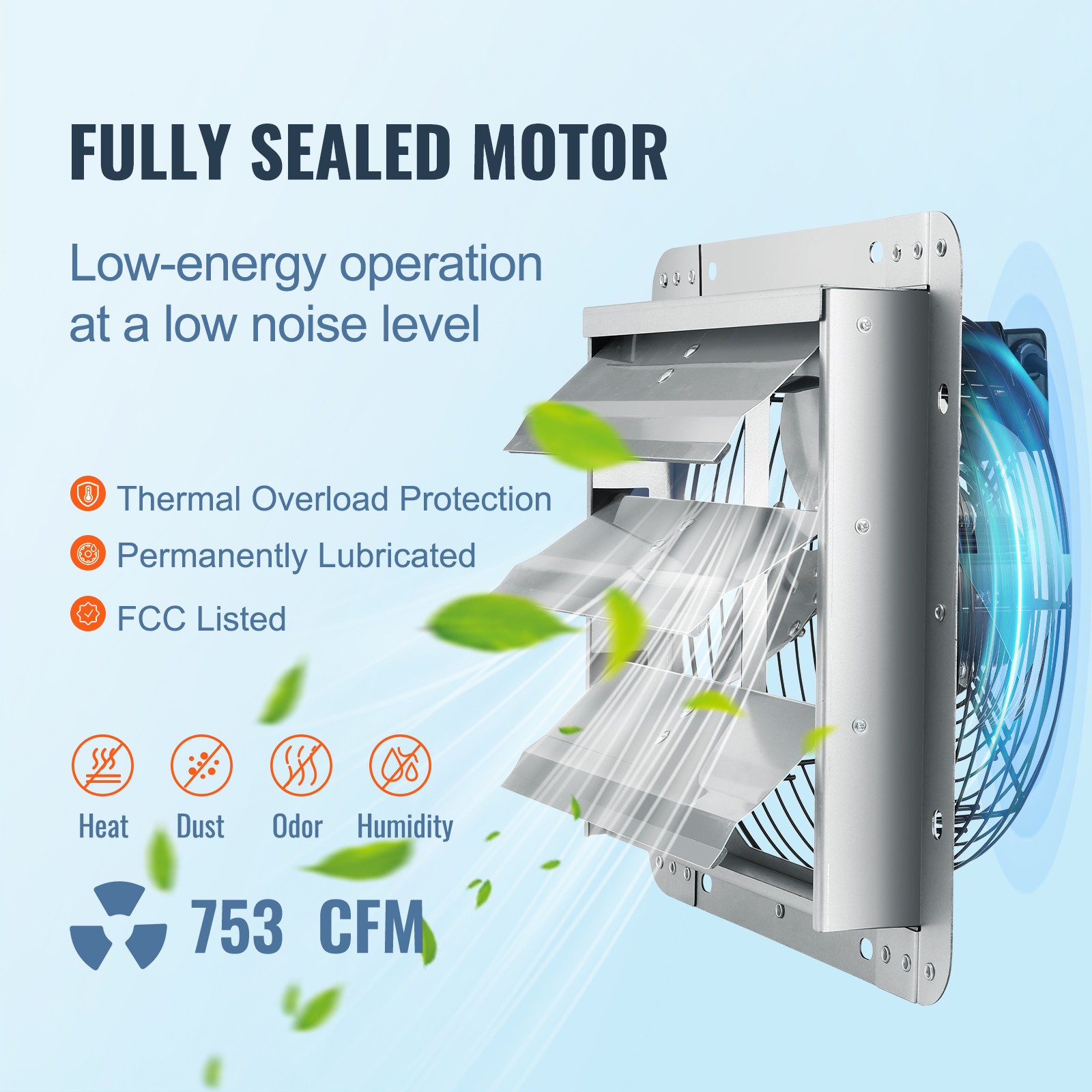 VEVOR Shutter Exhaust Fan Shop Exhaust Fan 10” Wall Mounted Aluminum 820 CFM