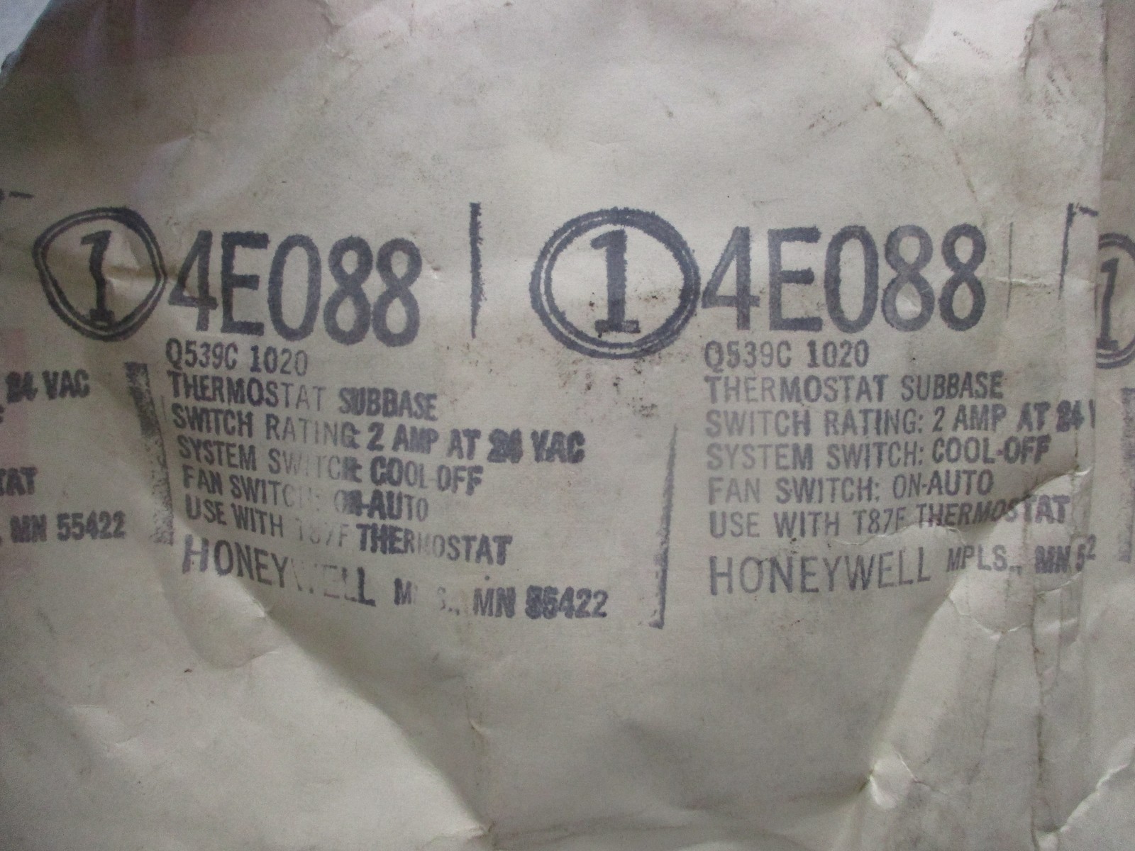 HONEYWELL Q539C1020 THERMOSTAT SUBBASE NSMP