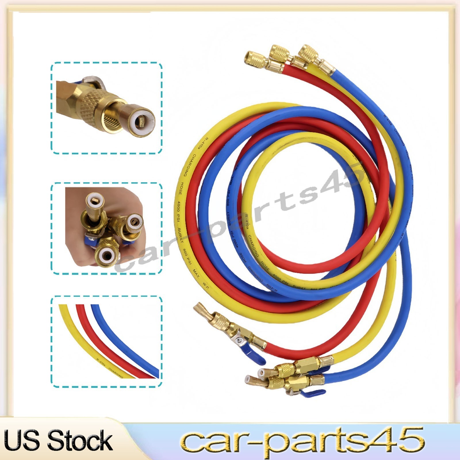 Fits R-410A Refrige 3Pack 29986 Plus II 1/4″ Hose with Compact Ball Valve 72″