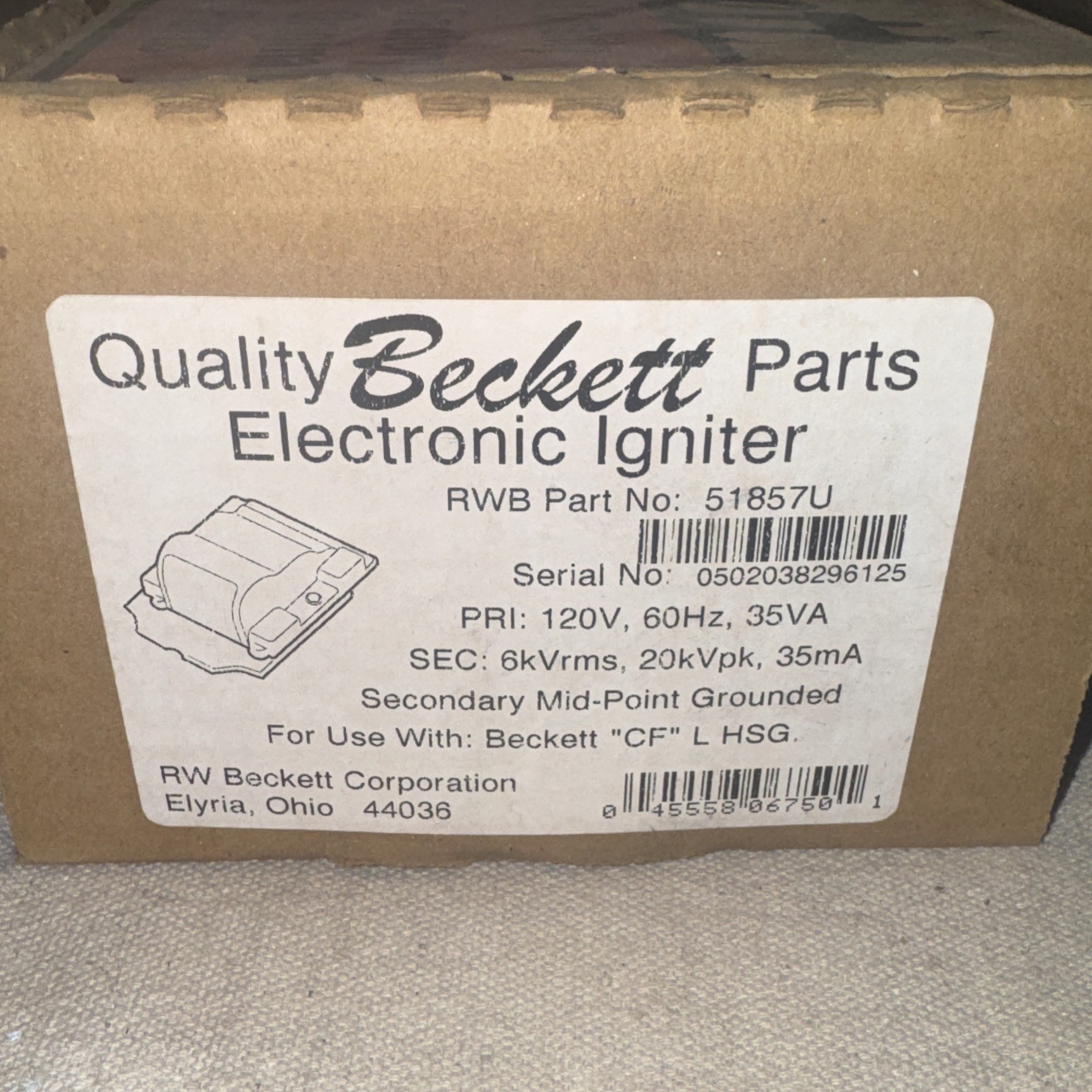 Beckett 51857U Electronic Igniter 120v