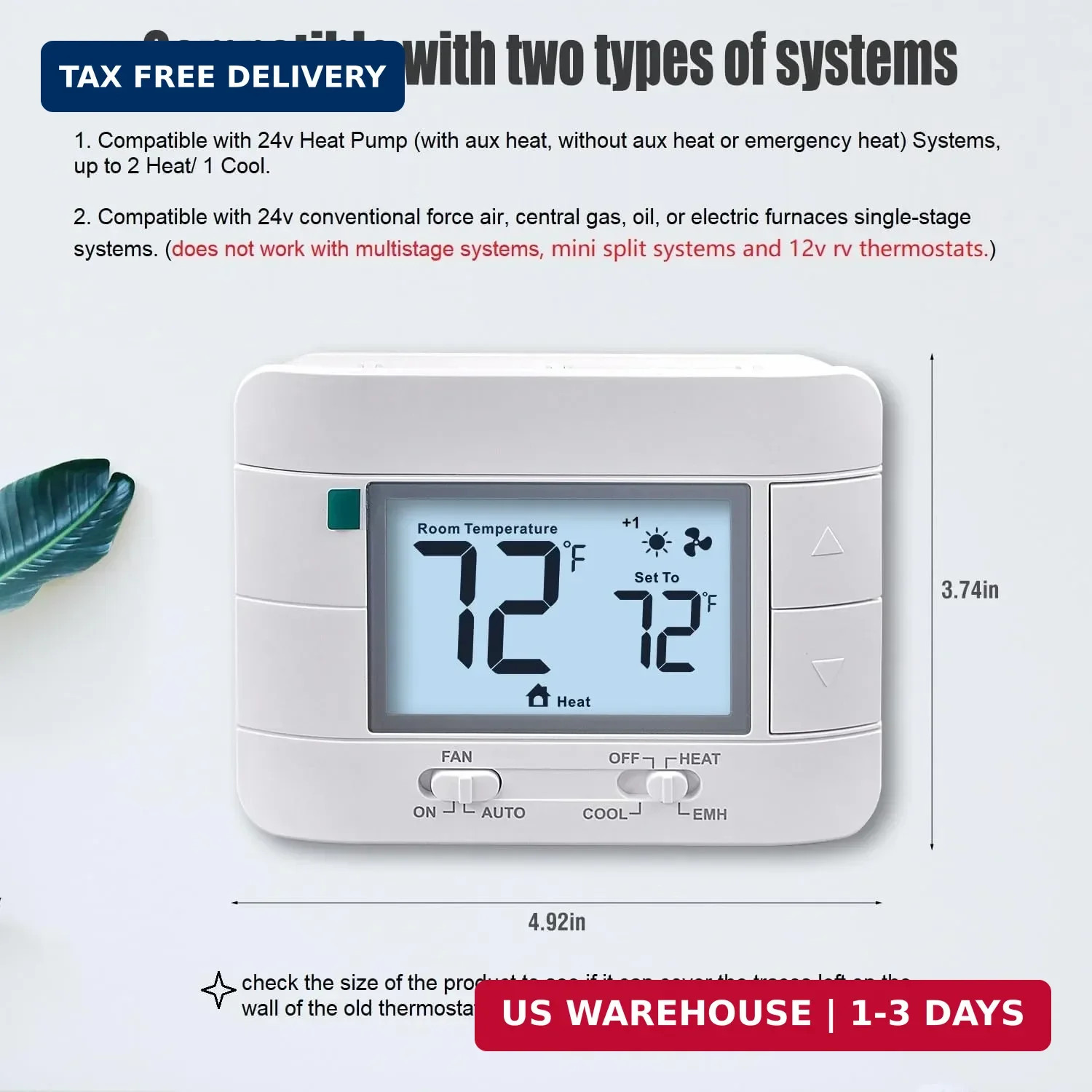 Aowel 2 Heat/ 1 Cool Non-Programmable Thermostat for Home Heat Pump System and C