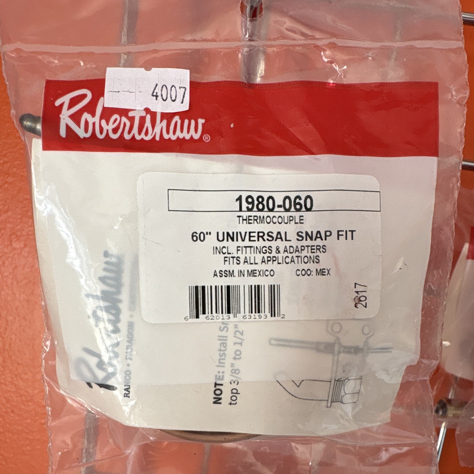 Robertshaw 1980-060 60” Snap-Fit Thermocouple Gas Pilot Replacement