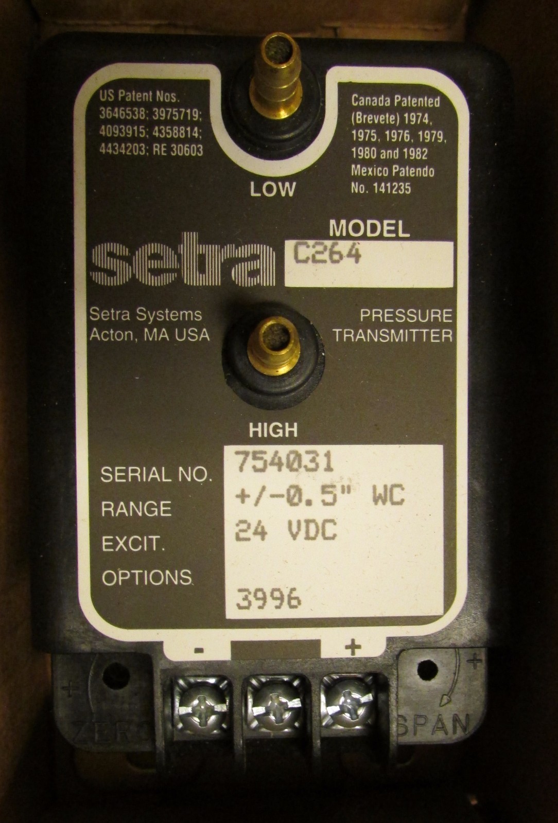 SETRA 264120 18 Model C264 24VDC 4-20MA Pressure Transmitter