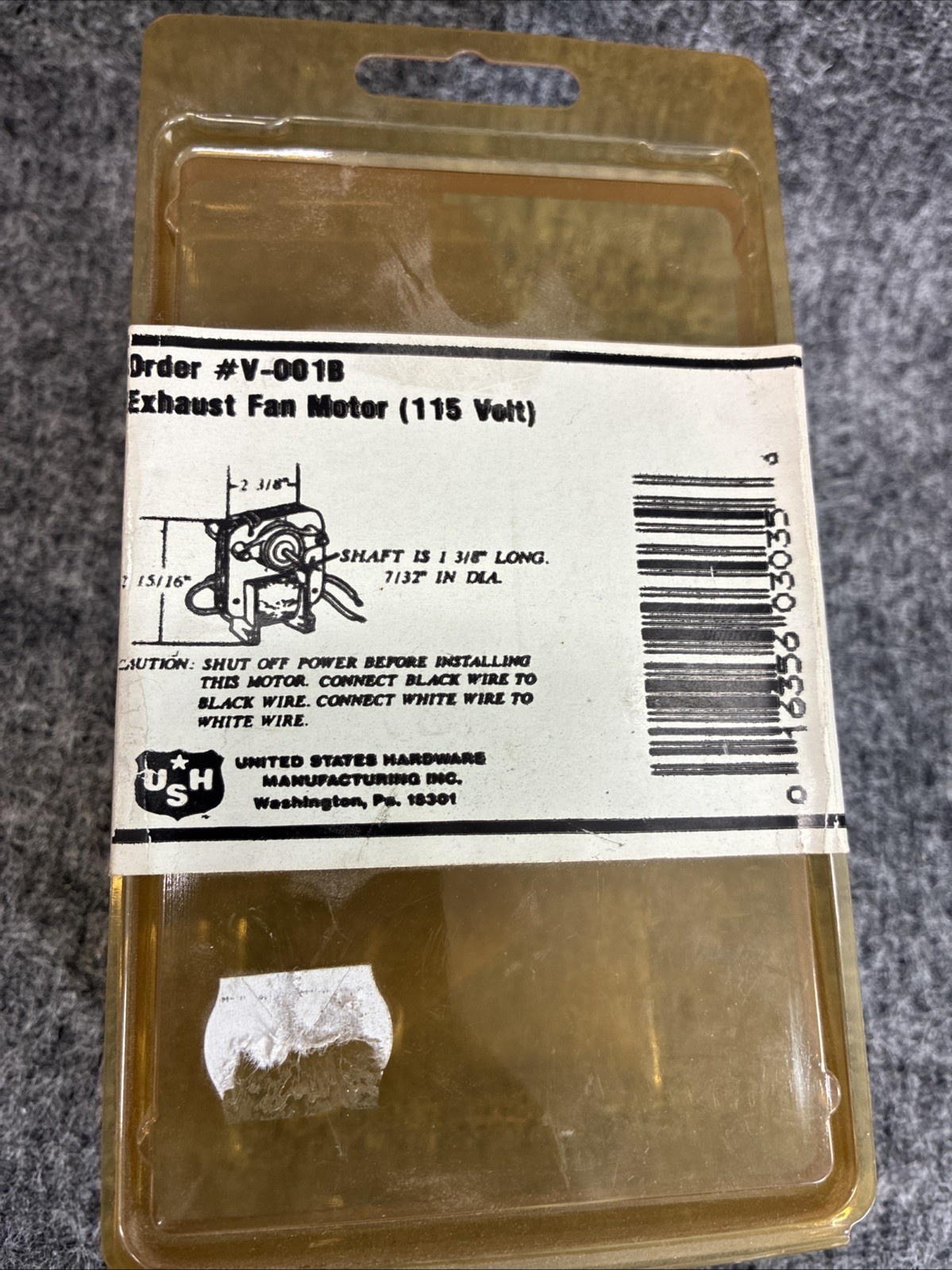 UNITED STATES HARDWARE V-001b Exhaust Fan Motor 115V J238-050-5330