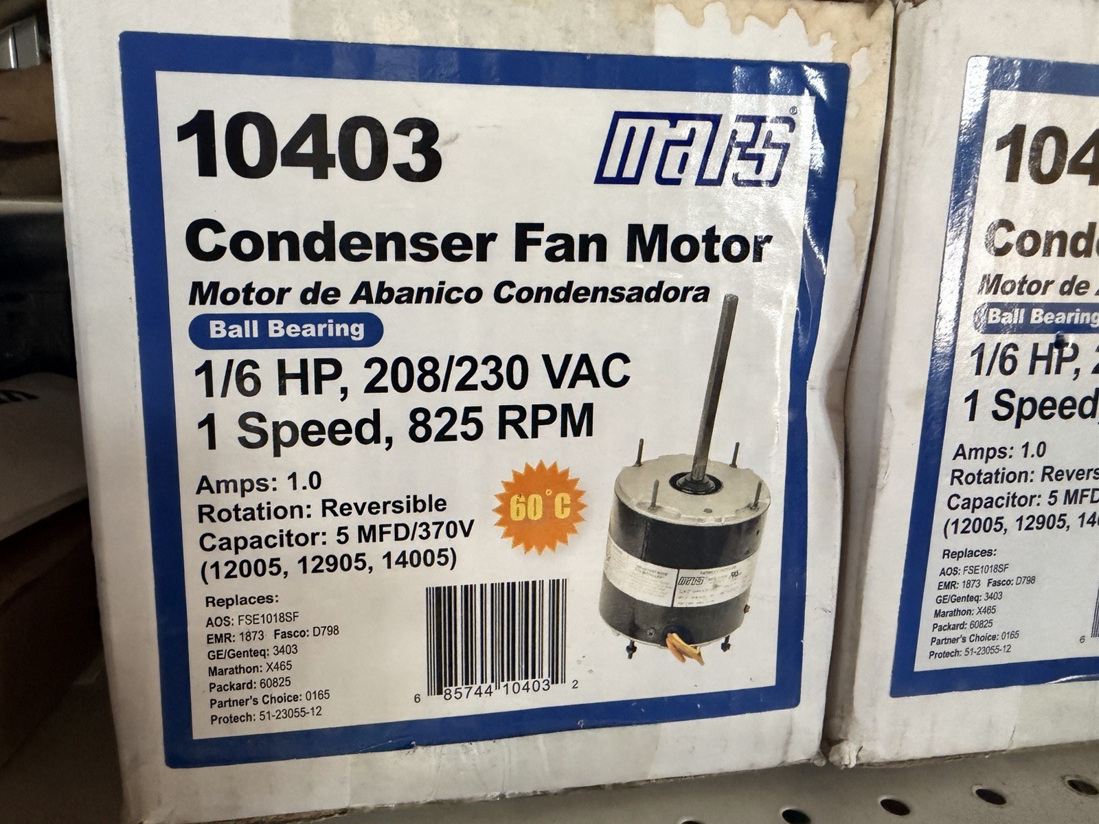 Mars 10403 Condenser Fan Motor 1/6 HP 208-230V 825 RPM 1.0A 1-Phase 48-Frame