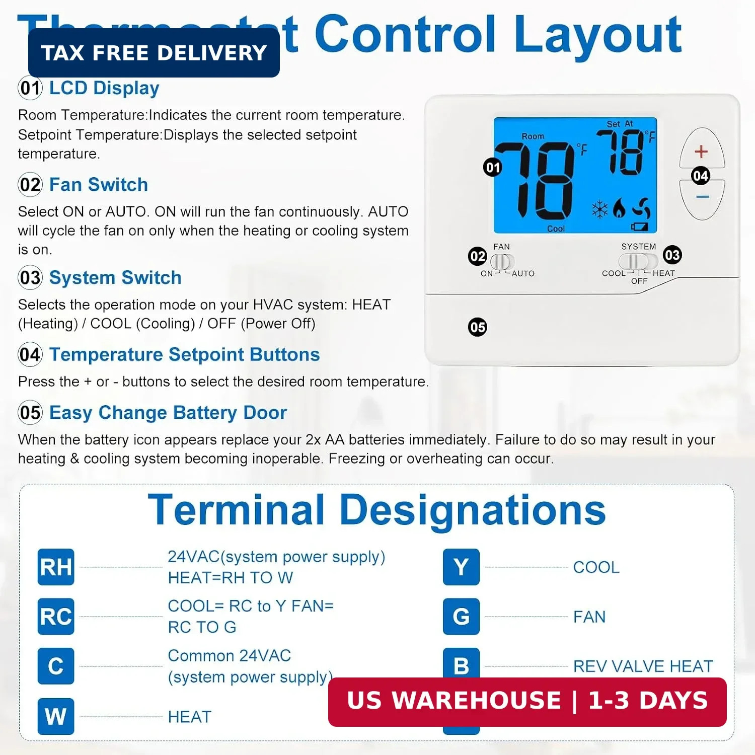 Non-Programmable Thermostats for Home,Digital Energy-Saving Thermostat,Conventio
