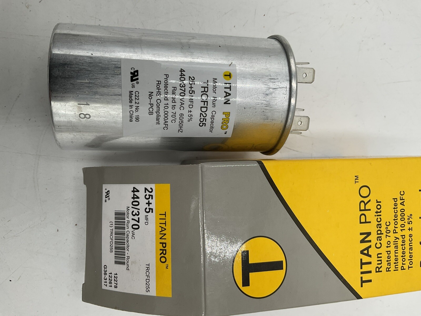 TITAN PRO 25 + 5 MFD Dual 440V / 370V Round Motor Run Capacitor TRCFD255 HVAC