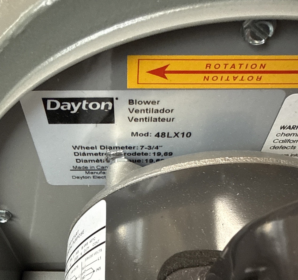 Dayton 48LX10 High Pressure Blower Wheel, Direct Drive Radial Blade 7-3/4 in Dia