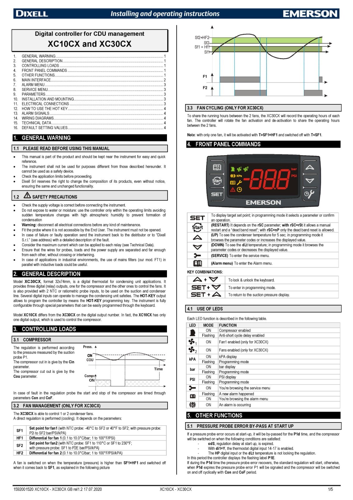 Dixell XC10CX-4P01G Emerson refrigeration control XC10CX 4P01G v7.3d