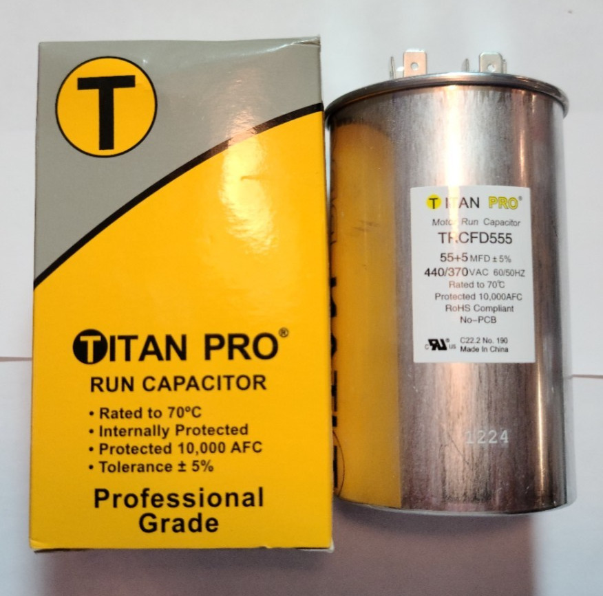 NEW TitanPro TRCFD555 HVAC Round Dual Motor Run Capacitor 55/5 MFD/UF 440/370 V