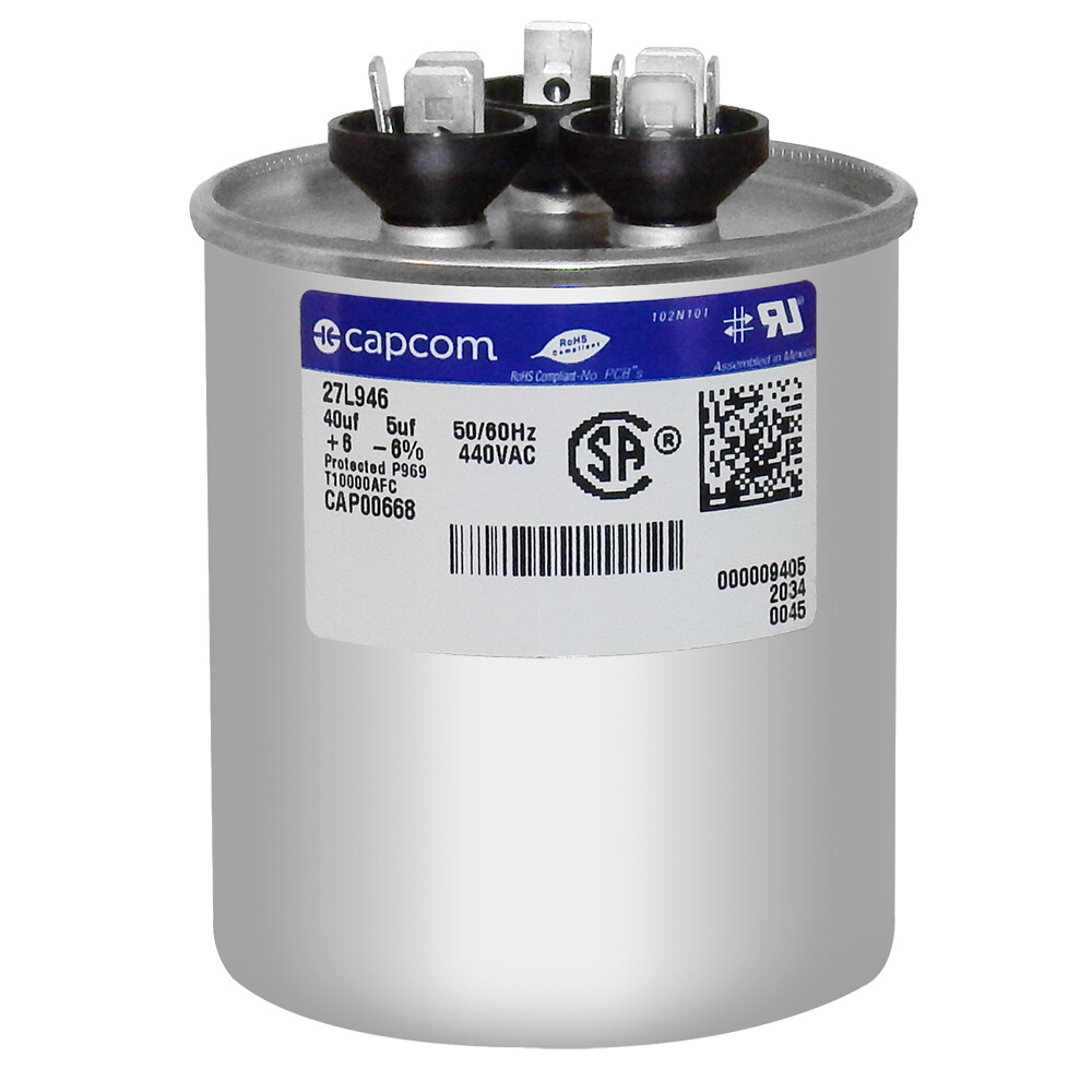Trane Dual Capacitor 40/5 uf MFD 440 VAC replaces GE Genteq Z97F9856 97F9856
